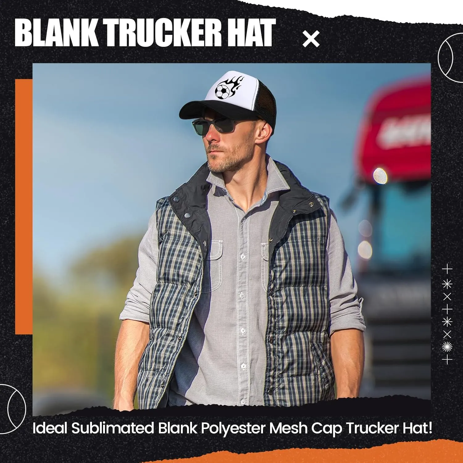 10 Pcs Sublimation Blank Trucker Hats Bulk Mesh Baseball Cap Polyester Mesh Trucker Hat for Men and Women