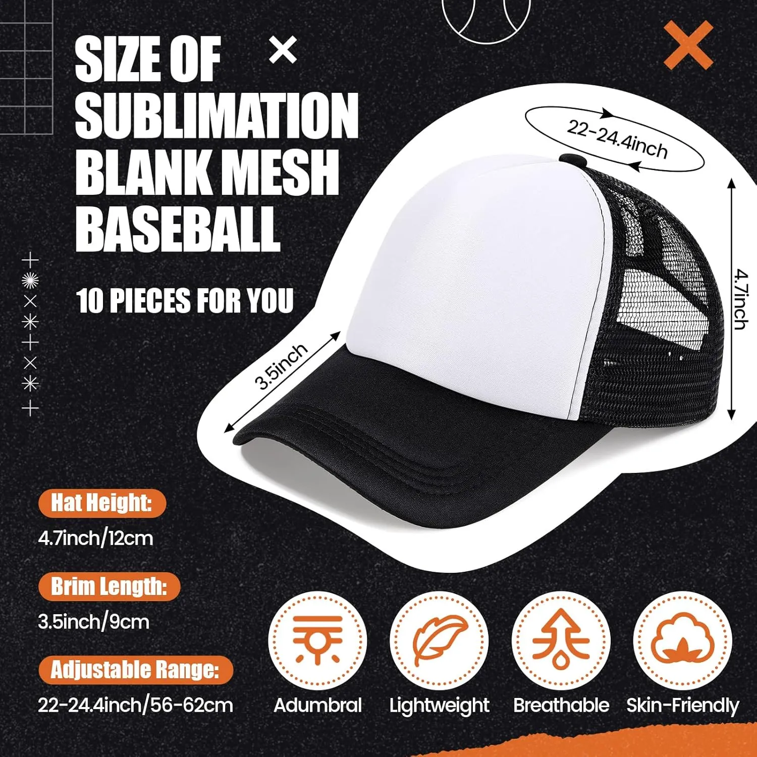 10 Pcs Sublimation Blank Trucker Hats Bulk Mesh Baseball Cap Polyester Mesh Trucker Hat for Men and Women