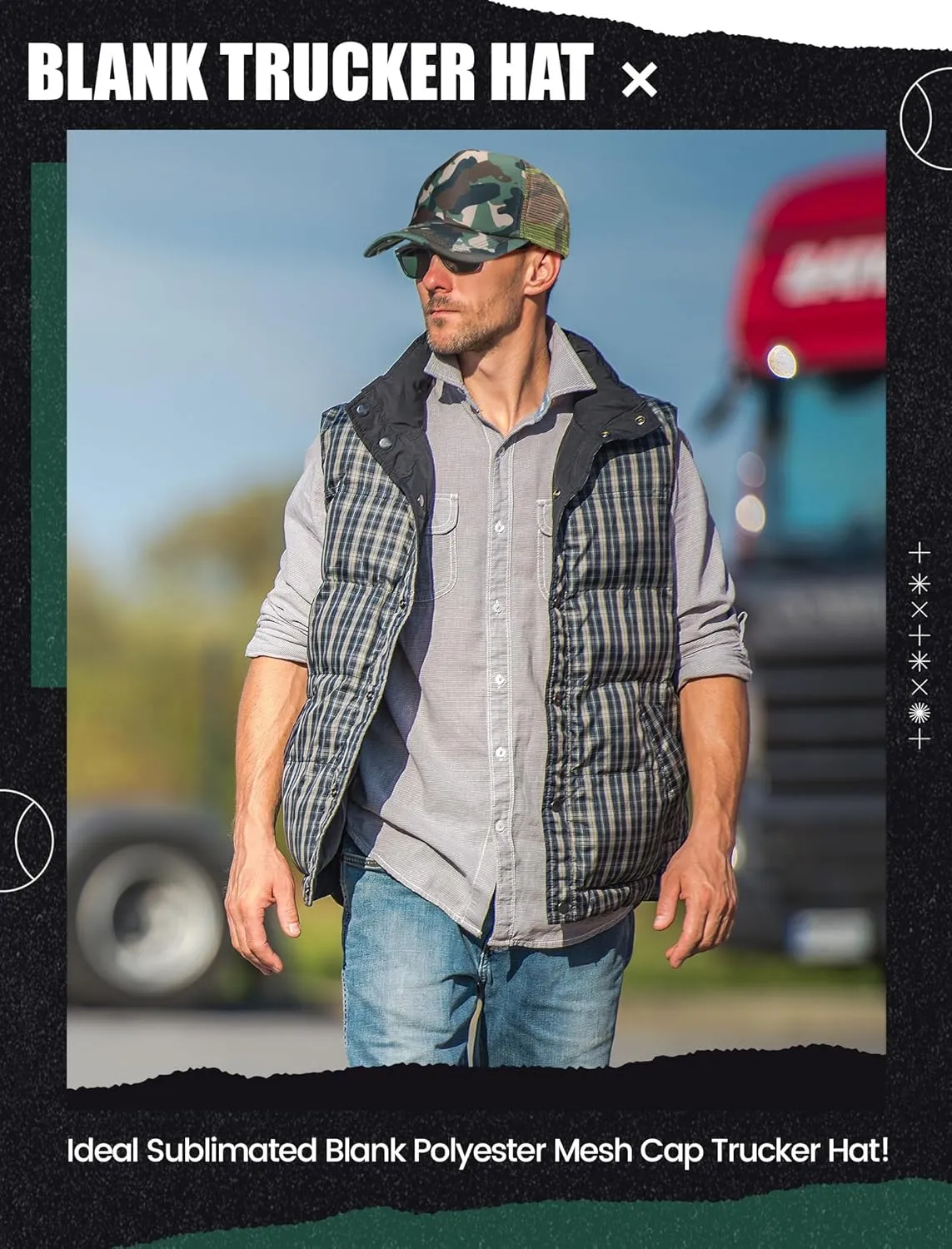 10 Pcs Sublimation Blank Trucker Hats Bulk Mesh Baseball Cap Polyester Mesh Trucker Hat for Men and Women