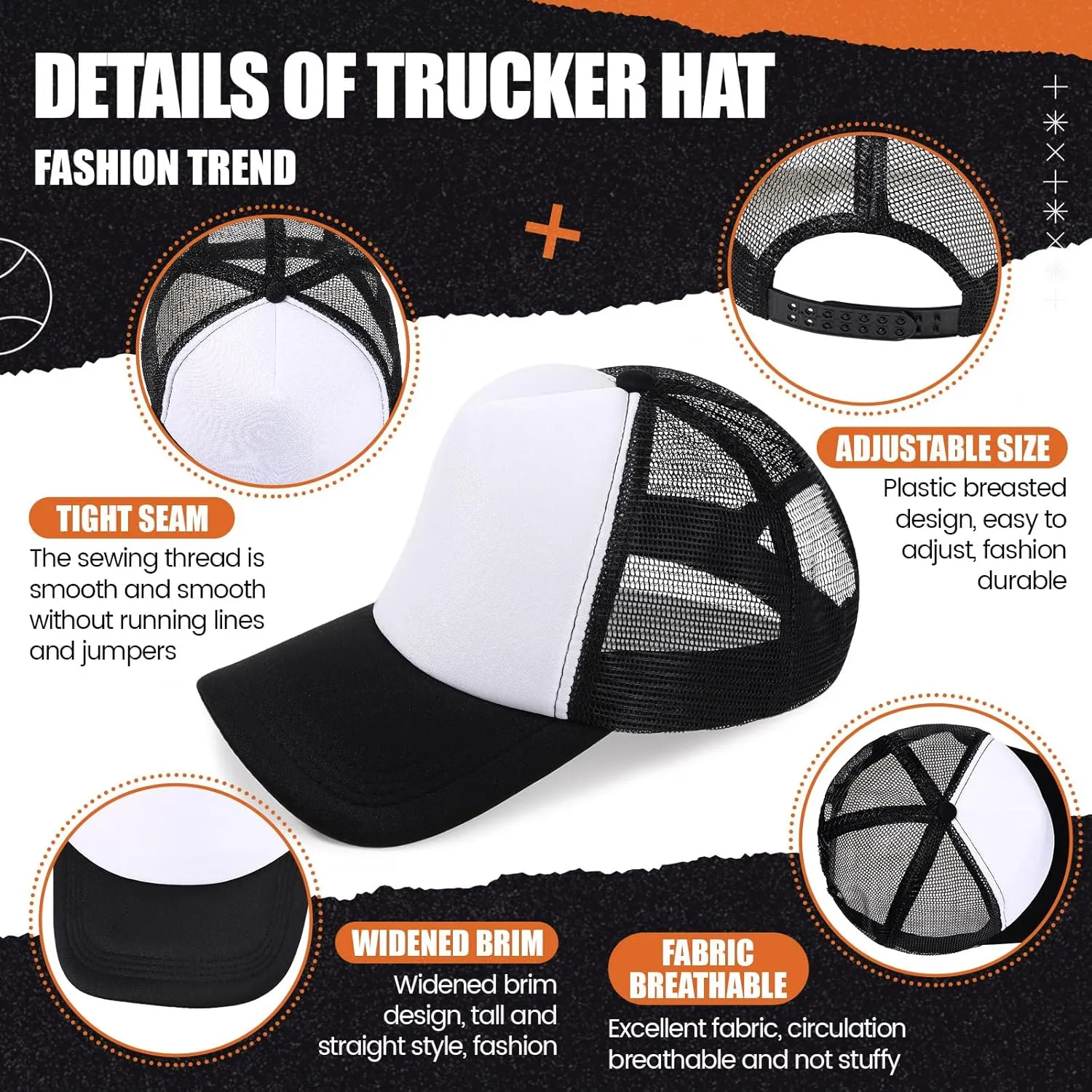 10 Pcs Sublimation Blank Trucker Hats Bulk Mesh Baseball Cap Polyester Mesh Trucker Hat for Men and Women