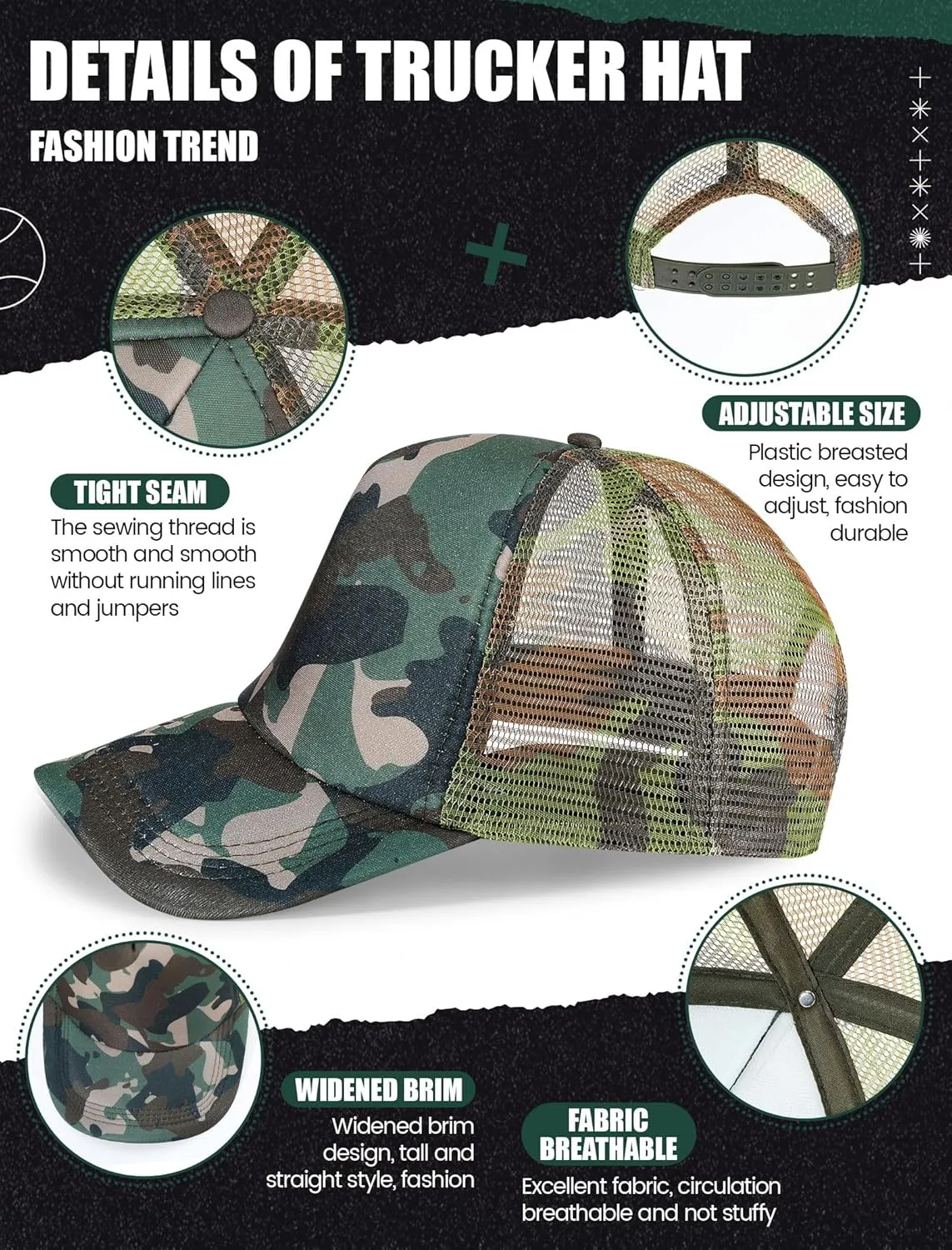 10 Pcs Sublimation Blank Trucker Hats Bulk Mesh Baseball Cap Polyester Mesh Trucker Hat for Men and Women
