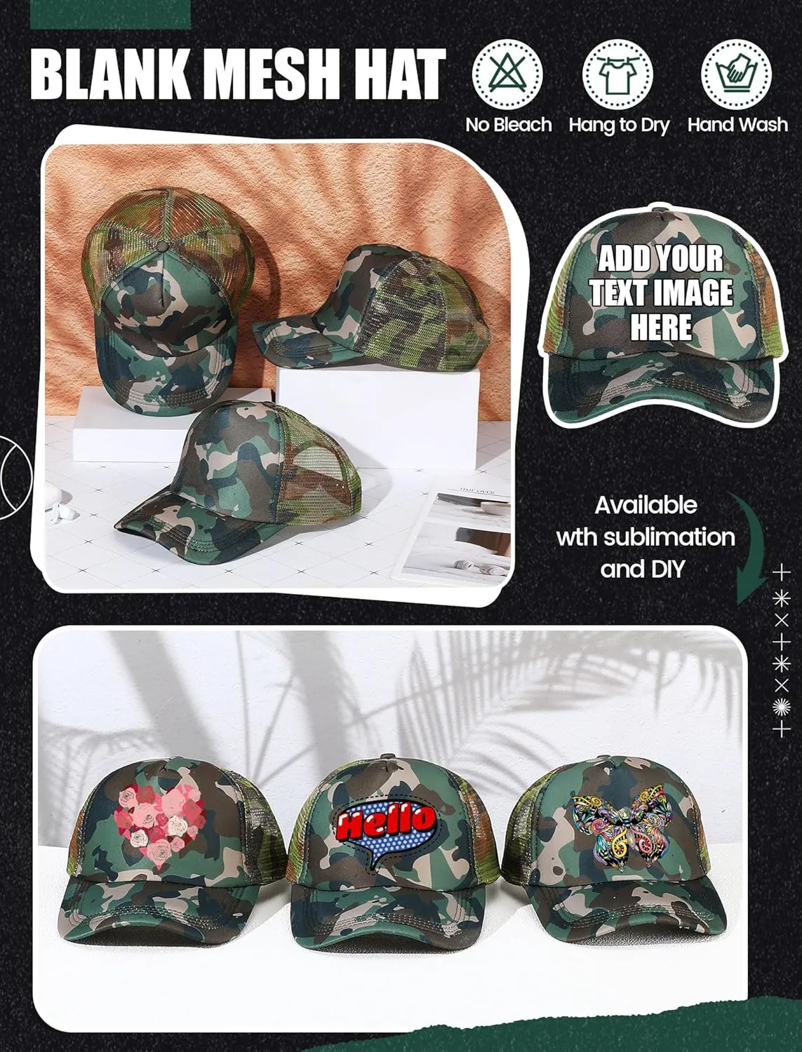 10 Pcs Sublimation Blank Trucker Hats Bulk Mesh Baseball Cap Polyester Mesh Trucker Hat for Men and Women