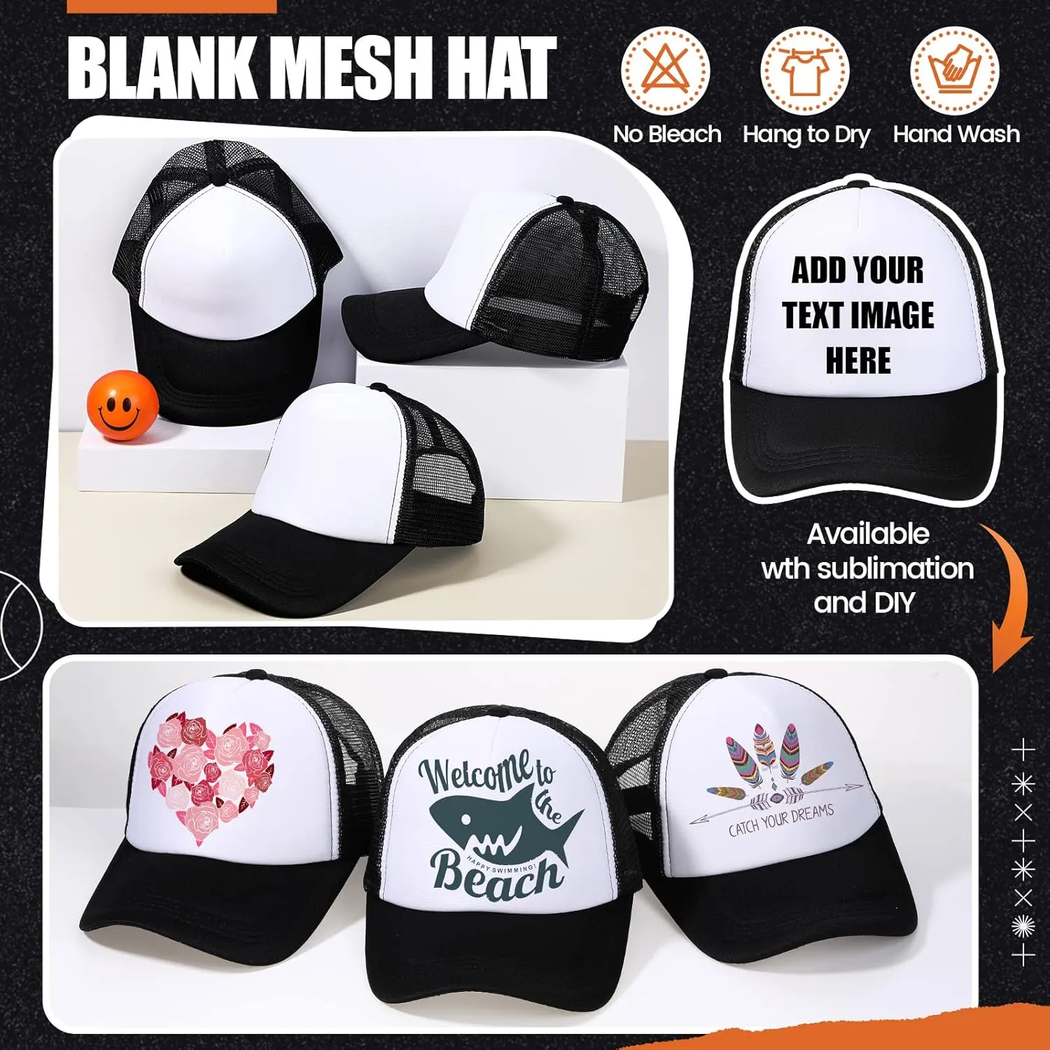 10 Pcs Sublimation Blank Trucker Hats Bulk Mesh Baseball Cap Polyester Mesh Trucker Hat for Men and Women