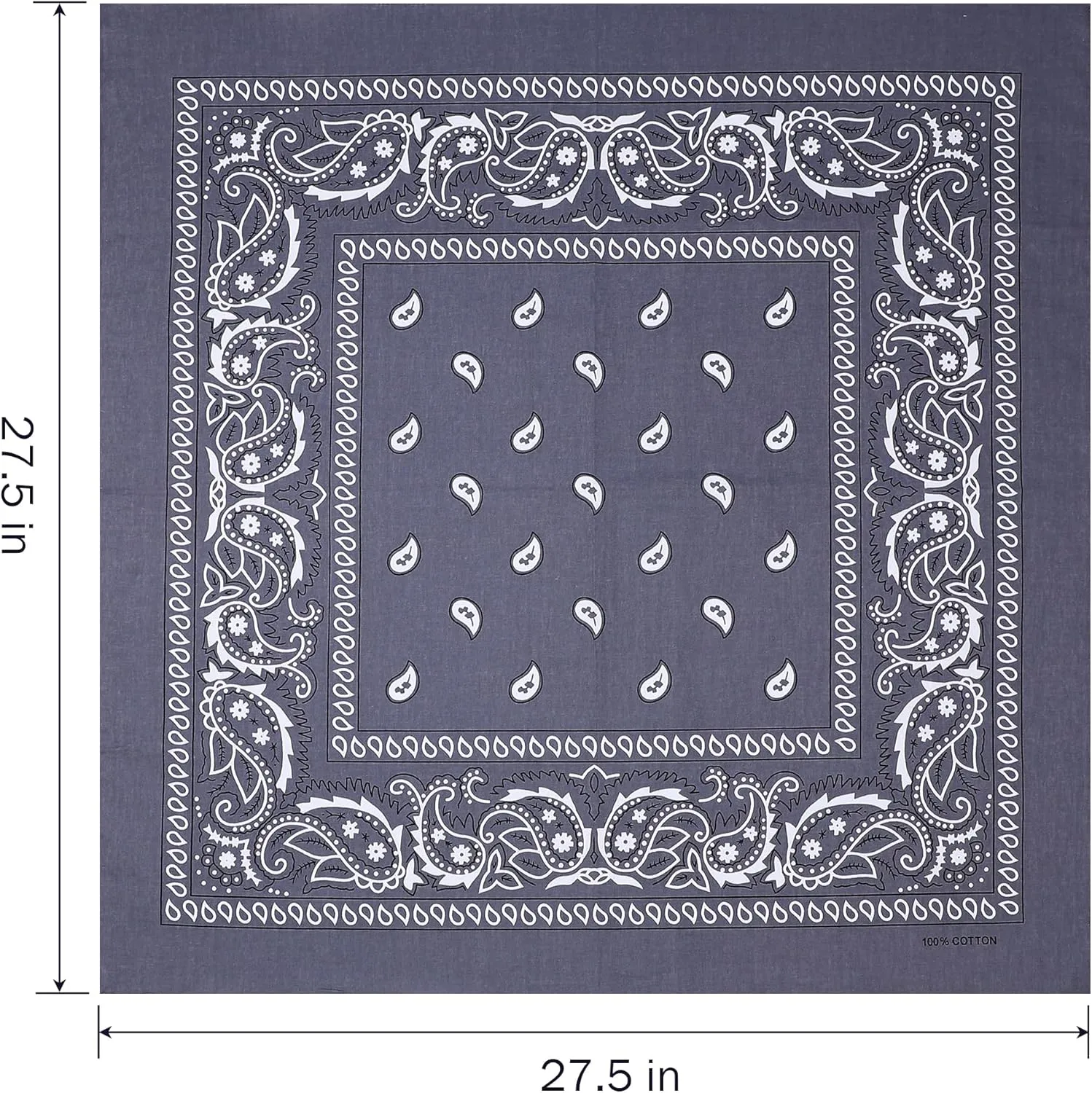 100% Cotton 27" x 27" Large Bandanas for Men & Women, Multi-Purpose Bandana Headbands, Square Head Scarf