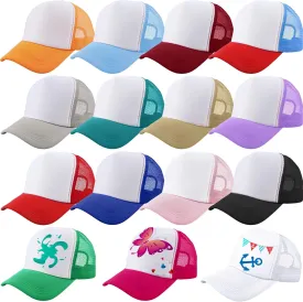 15 Pack Kids DIY Trucker Hats Bulk Summer Mesh Baseball Cap Blank Sublimation Trucker Cap for Child Summer