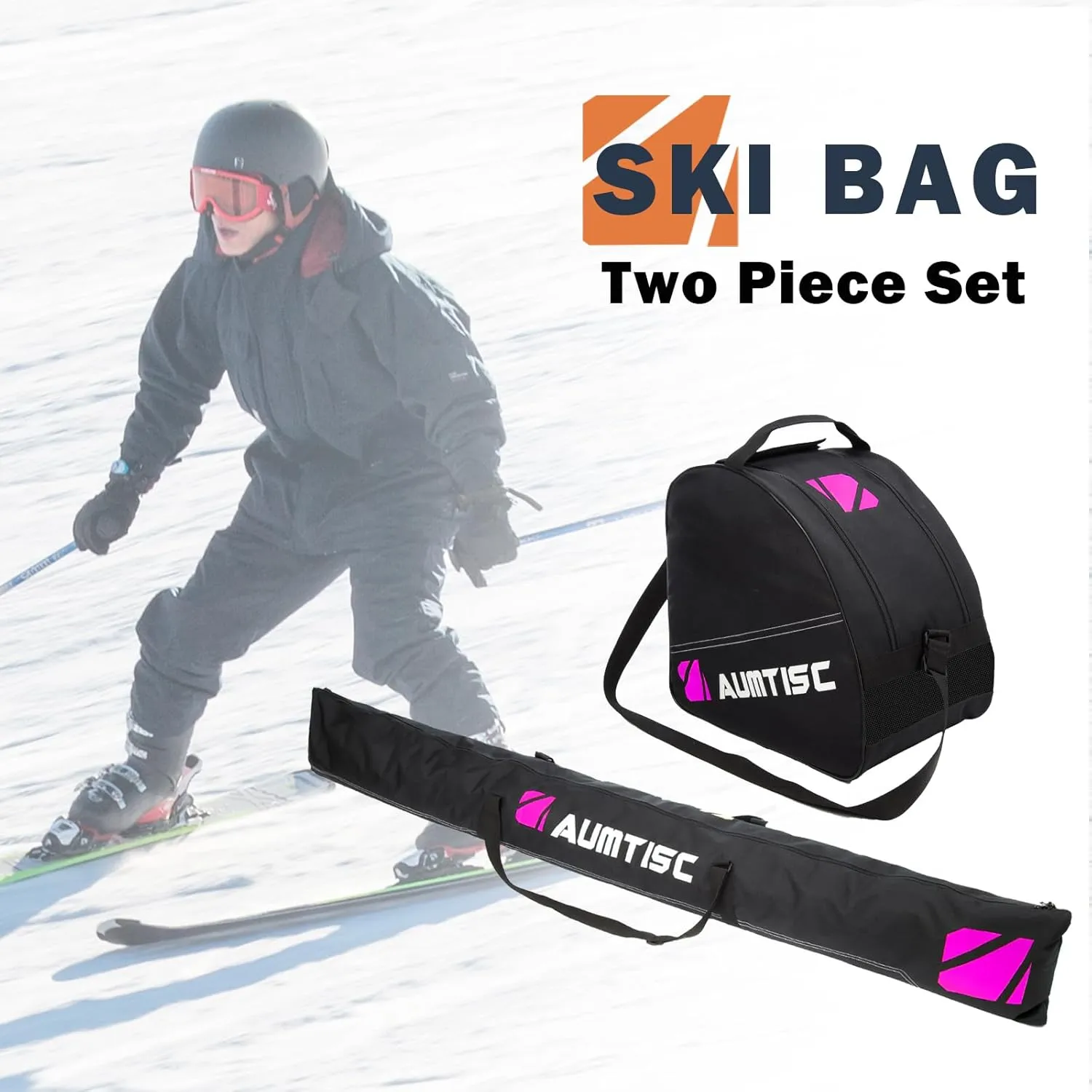 AUMTISC Ski Bag and Boot Bag Combo, Padded Ski Bags for Air Travel Flying, Adjustable Length for Skis Up to 200 cm and Boots Up to Size 13