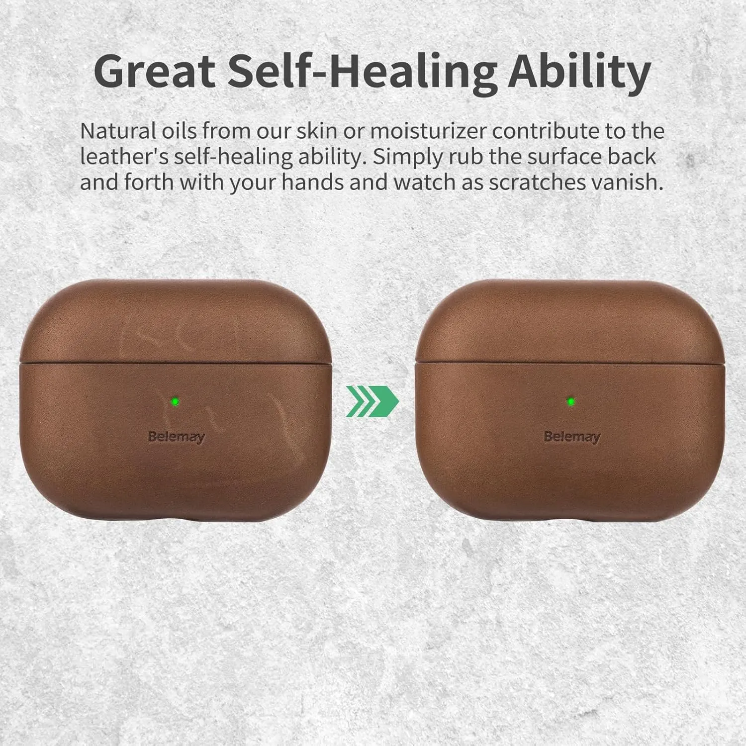 Belemay for AirPods Pro (2nd Generation) Case  Premium Crazy Horse Leather - Rich Patina- Secure Grip - Compatible with MagSafe and Wireless Charging - Compatible with Airpods Pro 2 Case - Brown