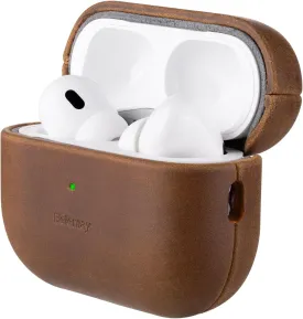 Belemay for AirPods Pro (2nd Generation) Case  Premium Crazy Horse Leather - Rich Patina- Secure Grip - Compatible with MagSafe and Wireless Charging - Compatible with Airpods Pro 2 Case - Brown