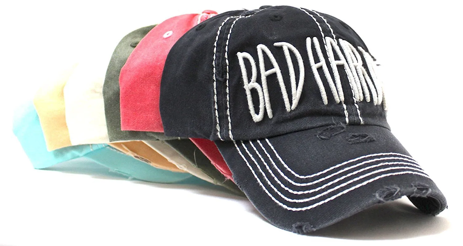 BLK Contrast-Stitch "BAD HAIR DAY" Embroidery Ballcap