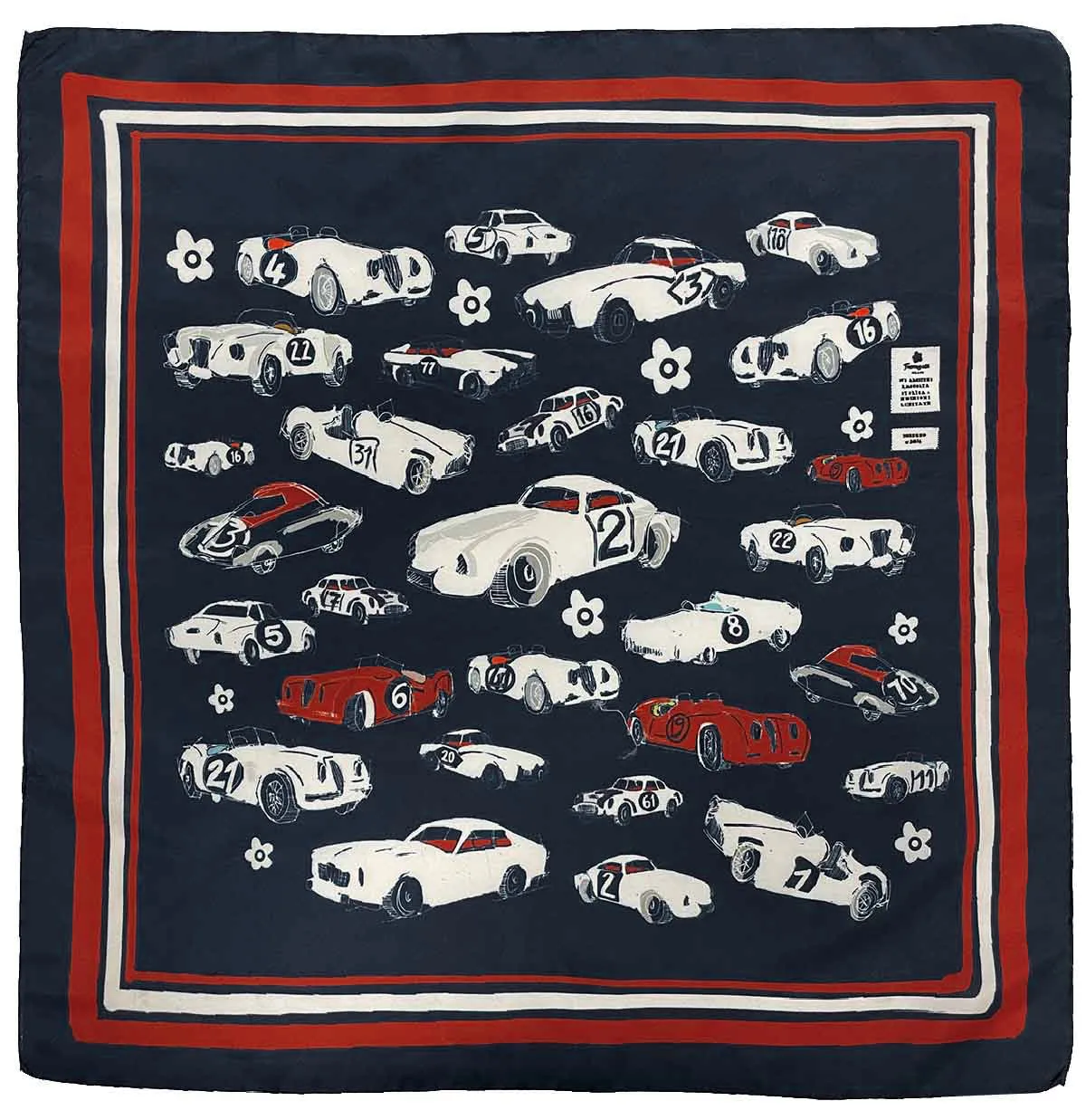 Blue and red car design printed silk neckerchief