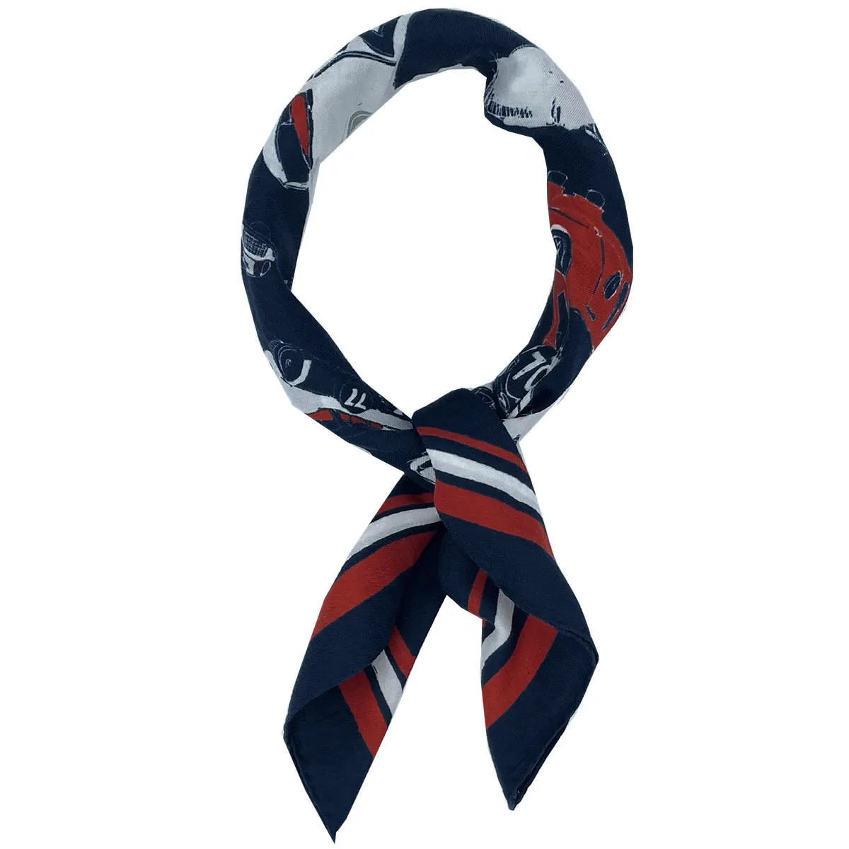 Blue and red car design printed silk neckerchief