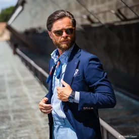 Blue and red car design printed silk neckerchief