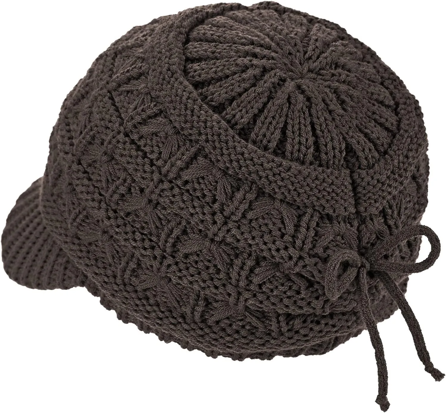 BYOS Womens Winter Chic Cable Warm Fleece Lined Crochet Knit Hat W/Visor Newsboy Cabbie Cap