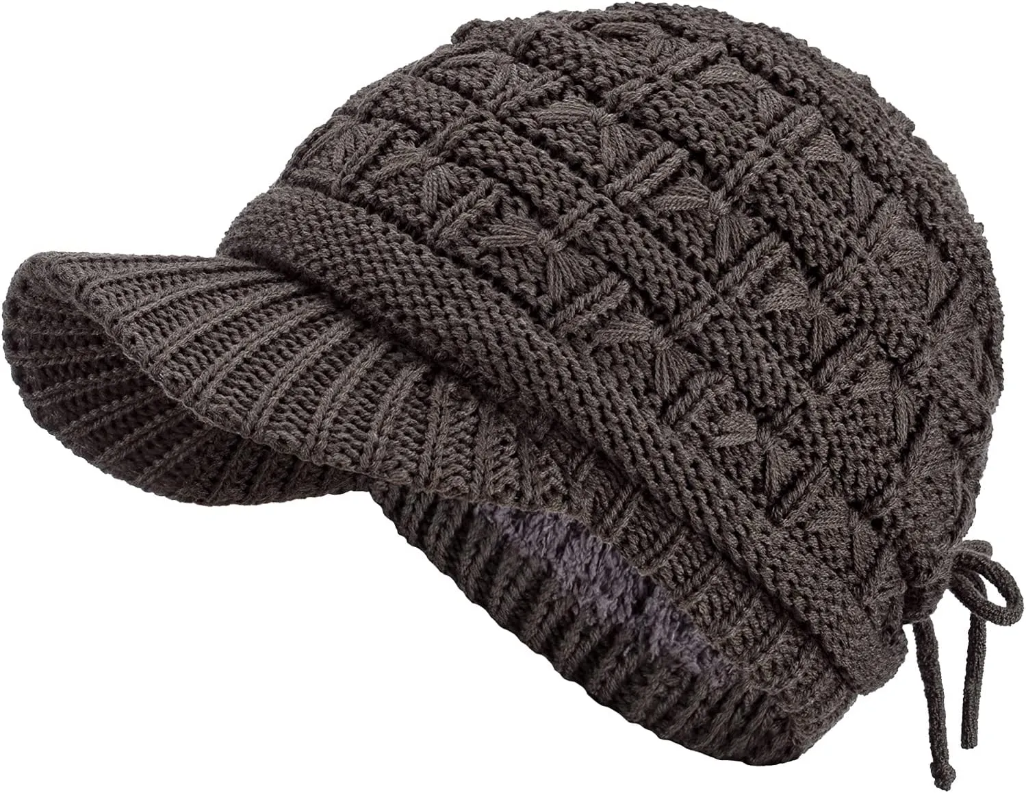 BYOS Womens Winter Chic Cable Warm Fleece Lined Crochet Knit Hat W/Visor Newsboy Cabbie Cap