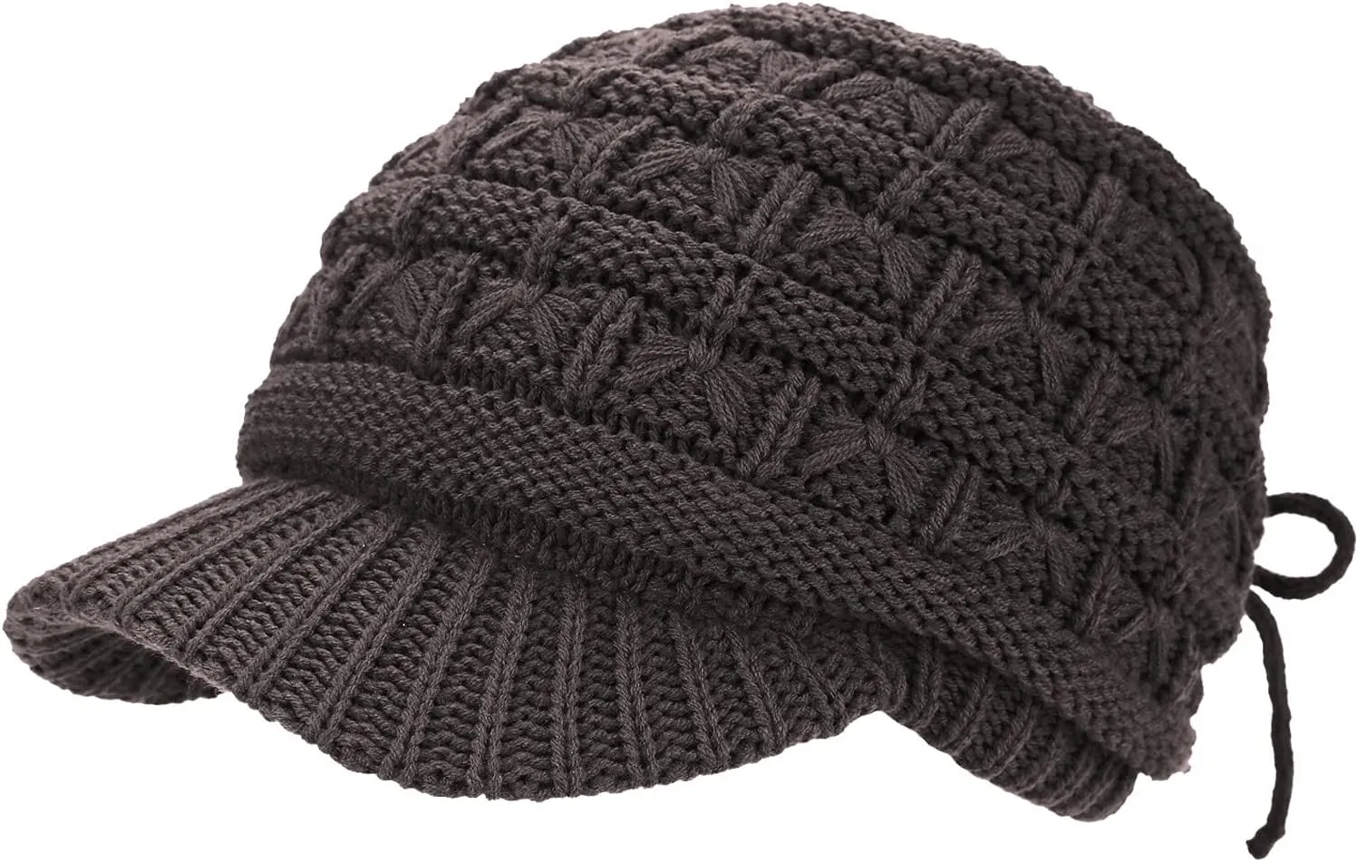 BYOS Womens Winter Chic Cable Warm Fleece Lined Crochet Knit Hat W/Visor Newsboy Cabbie Cap