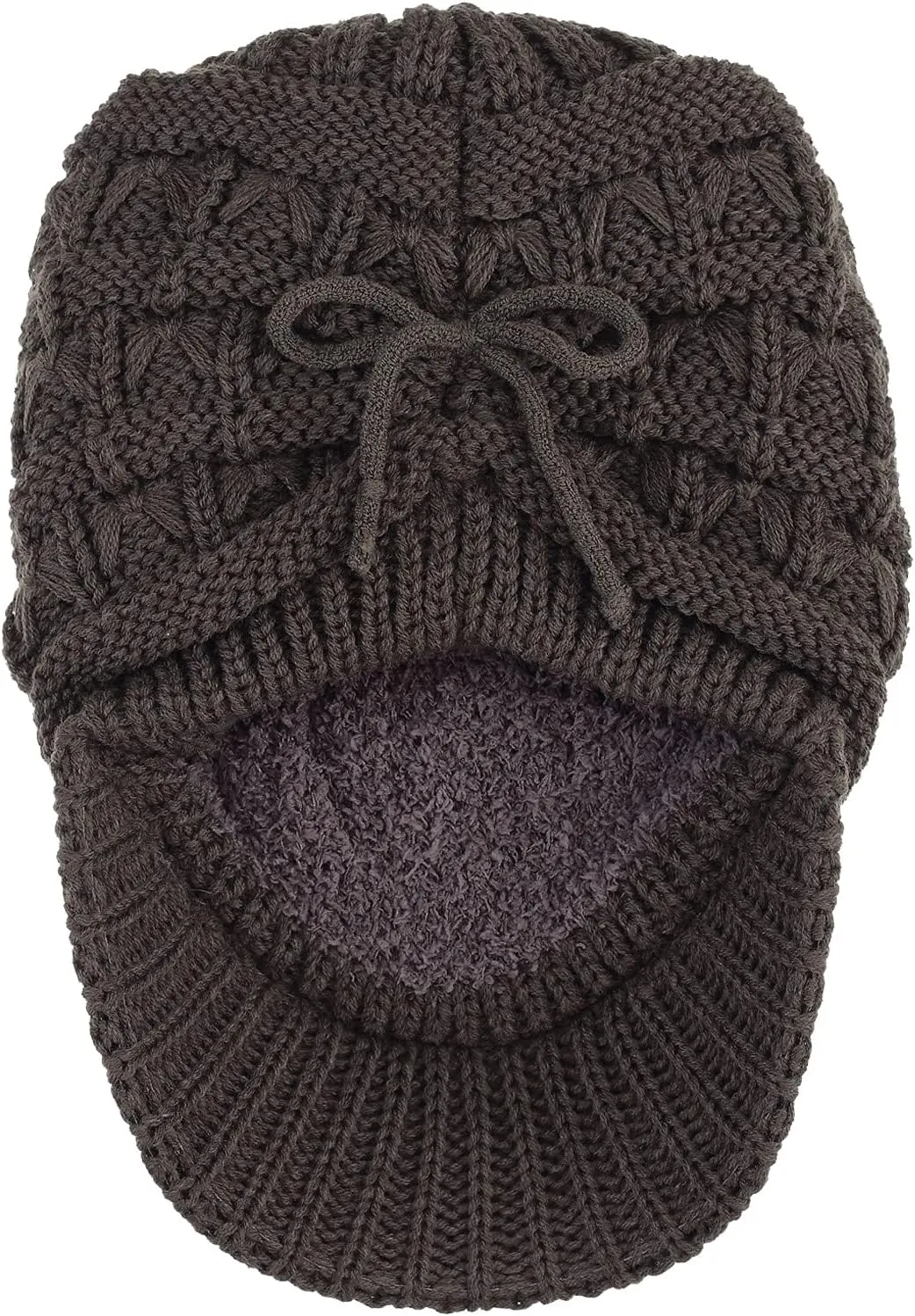 BYOS Womens Winter Chic Cable Warm Fleece Lined Crochet Knit Hat W/Visor Newsboy Cabbie Cap