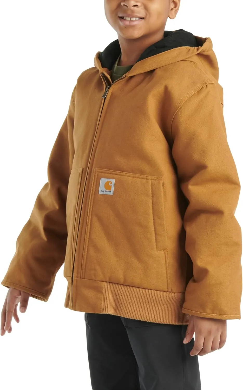 Carhartt Boys' Flannel-Lined Hooded Canvas Insulated Zip-Up Jacket