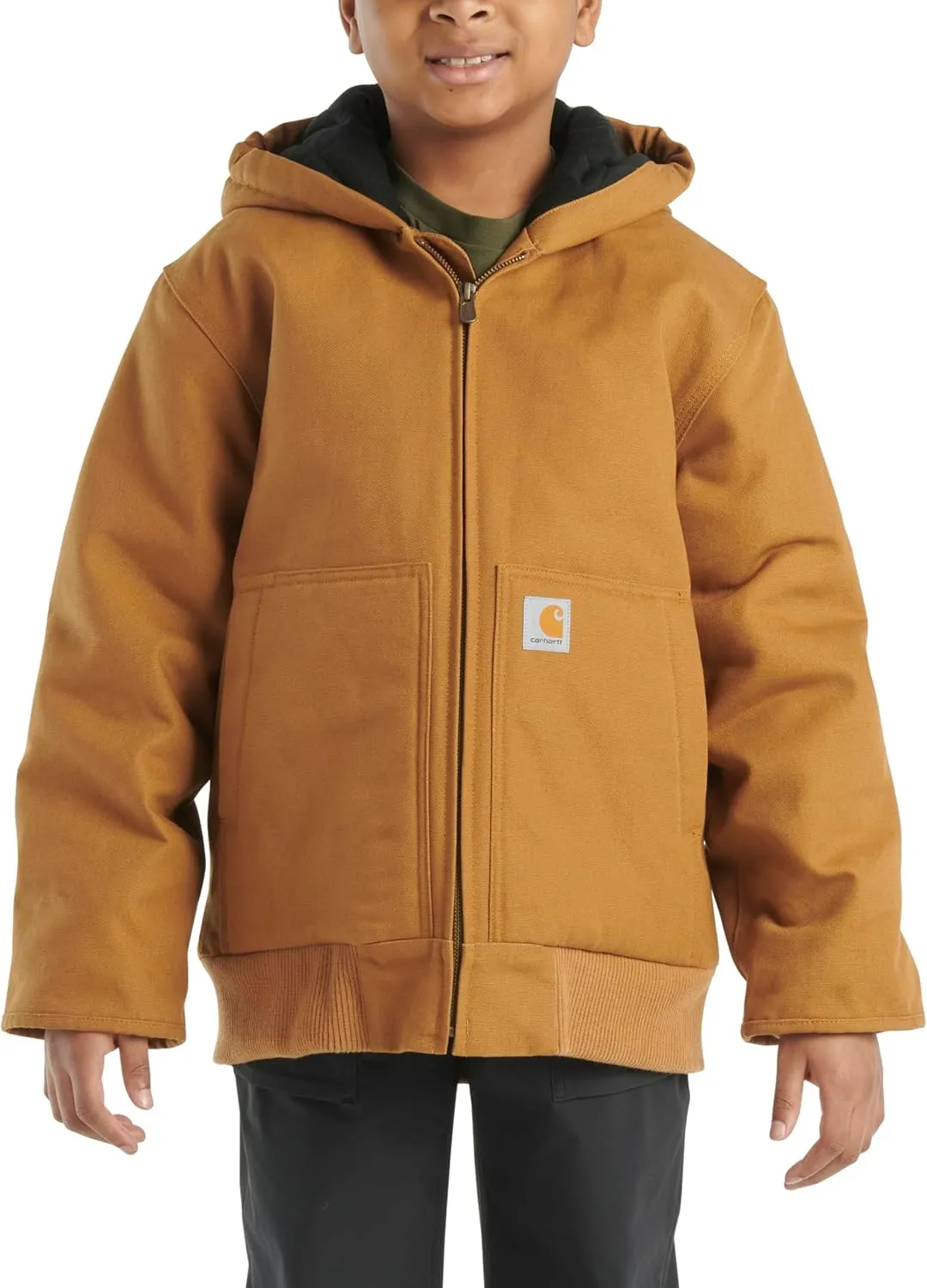 Carhartt Boys' Flannel-Lined Hooded Canvas Insulated Zip-Up Jacket