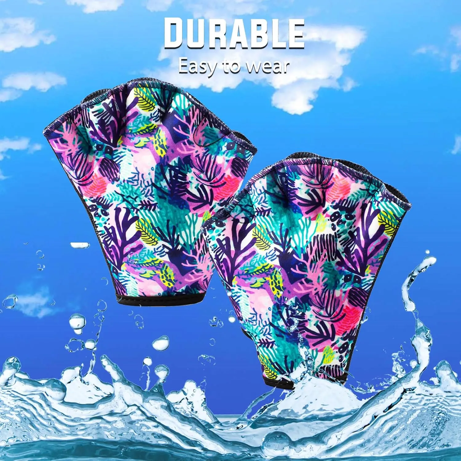 Colorful Swimming Gloves Women Water Aerobics Glove Water Aerobics Equipment for Men Women,Webbed Gloves Aquatic Fitness Water Resistance Diving Gloves Unisex Poll Training Exercise