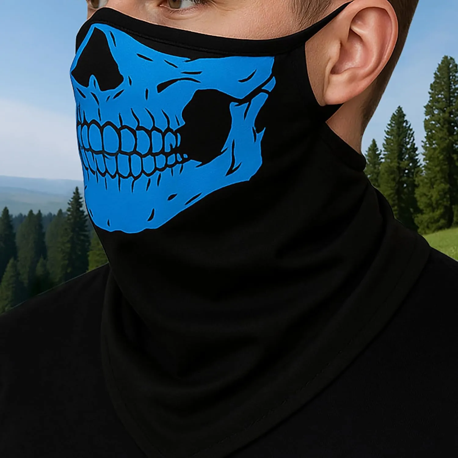 CORIRESHA Skull Face Mask Cover Neck Gaiter with Ear Loops Dust Sun Protection Bandana for Men Women