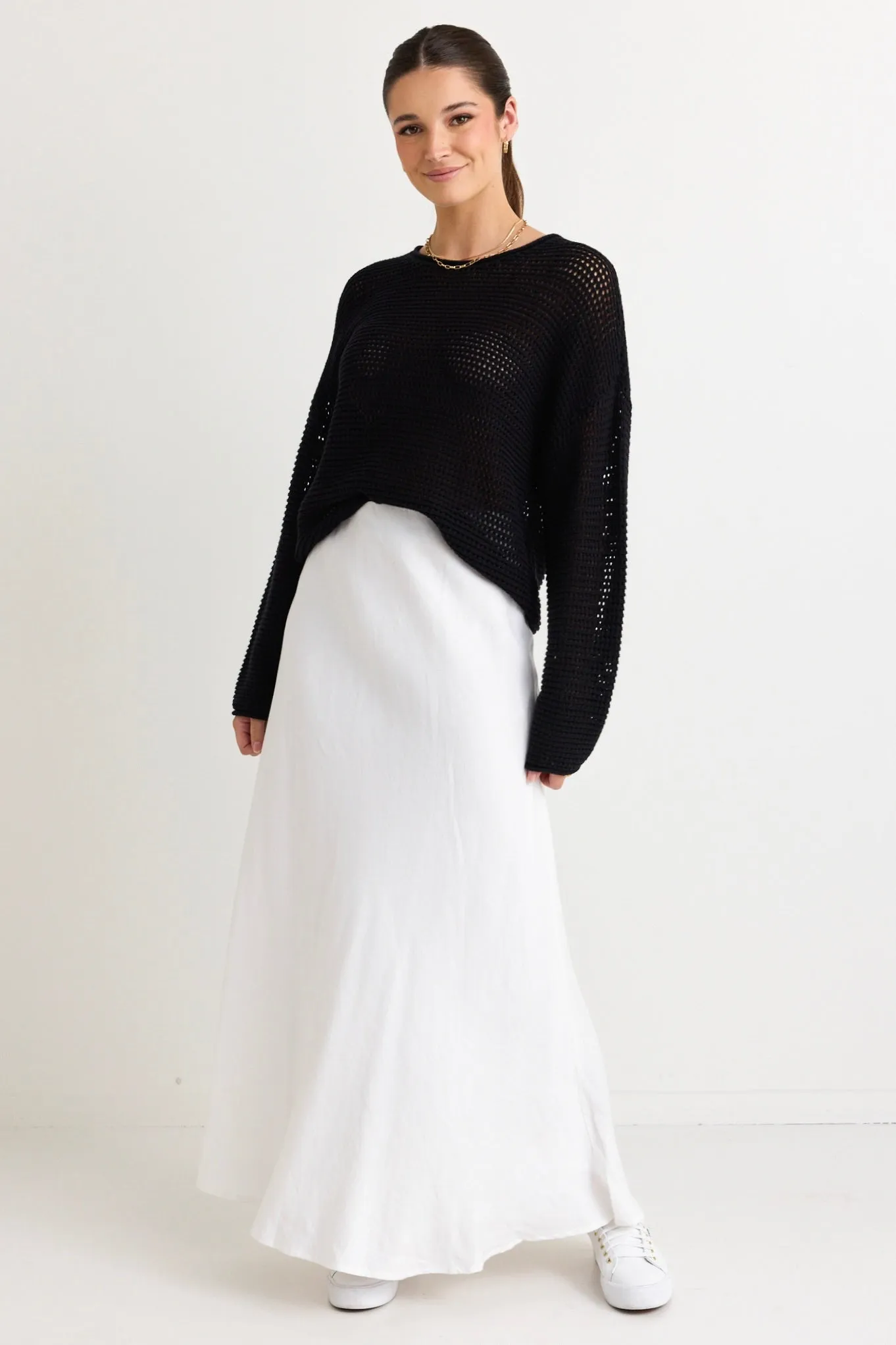 Dawn Black Crochet Knit Jumper