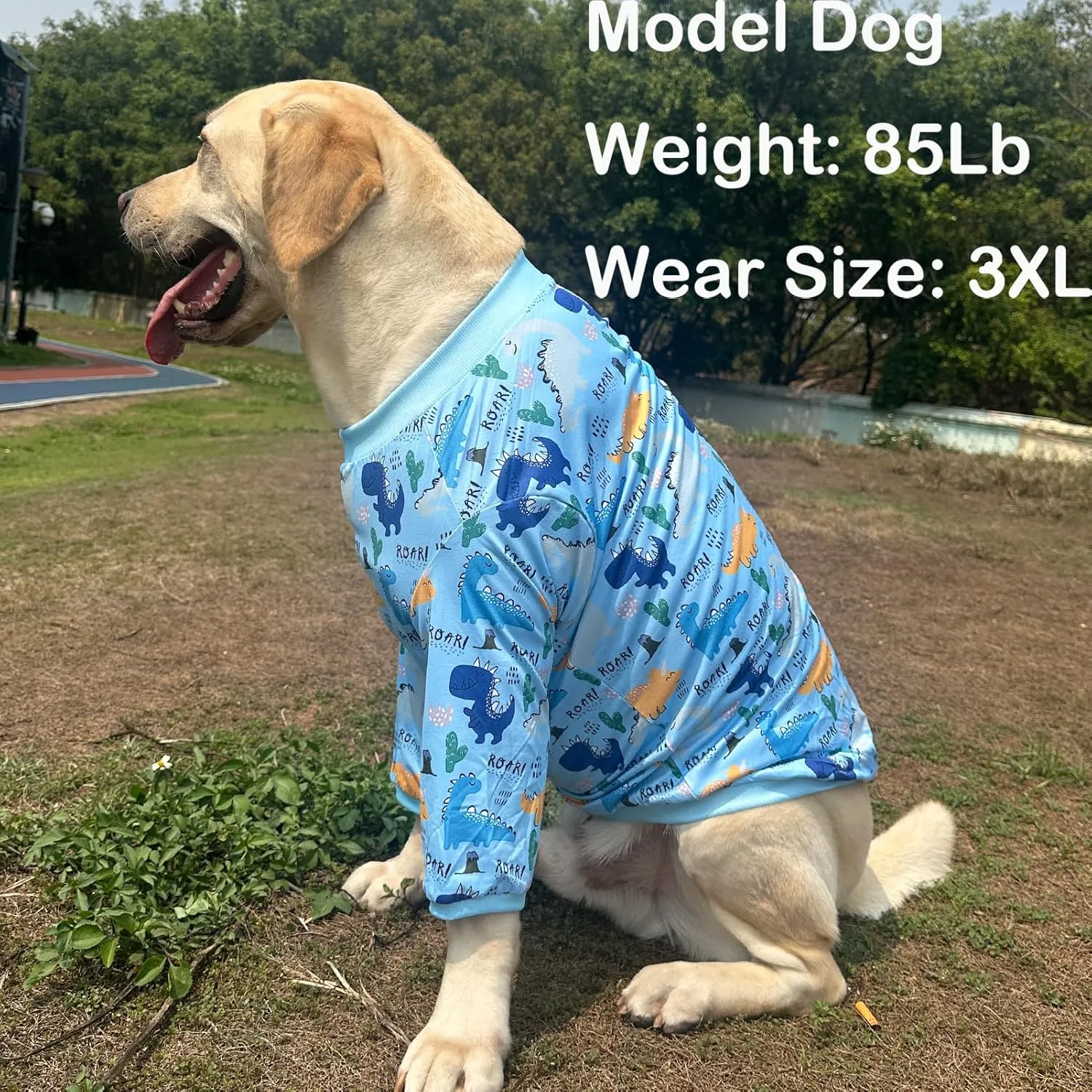 Dinosaur Dog T Shirts Cute Dinosaur Pattern Printed Apparel Shirt for Large Dogs Softable Stretchy Pet Clothes 2XL, Blue