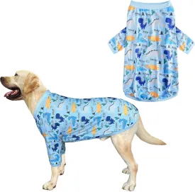 Dinosaur Dog T Shirts Cute Dinosaur Pattern Printed Apparel Shirt for Large Dogs Softable Stretchy Pet Clothes 2XL, Blue