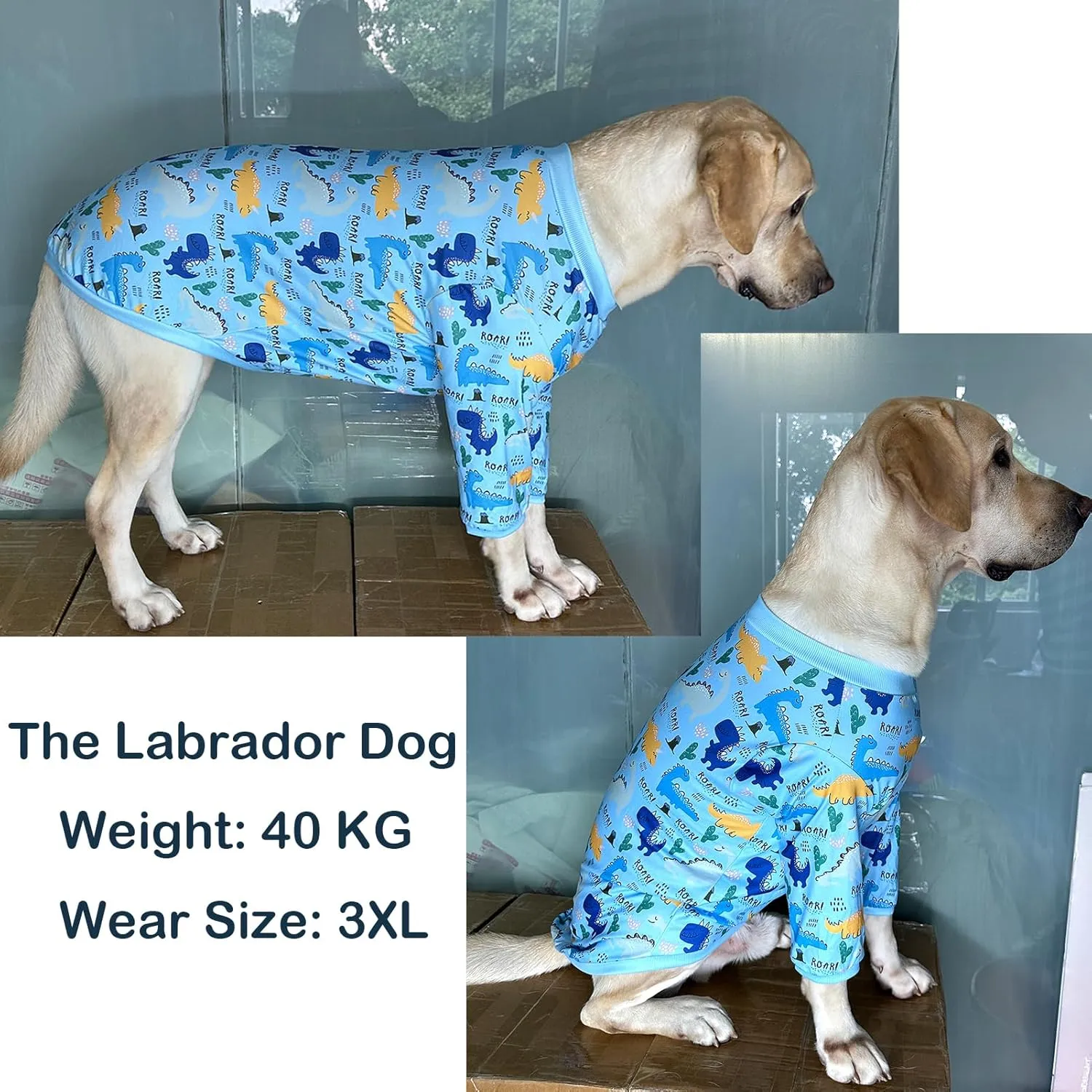 Dinosaur Dog T Shirts Cute Dinosaur Pattern Printed Apparel Shirt for Large Dogs Softable Stretchy Pet Clothes 2XL, Blue