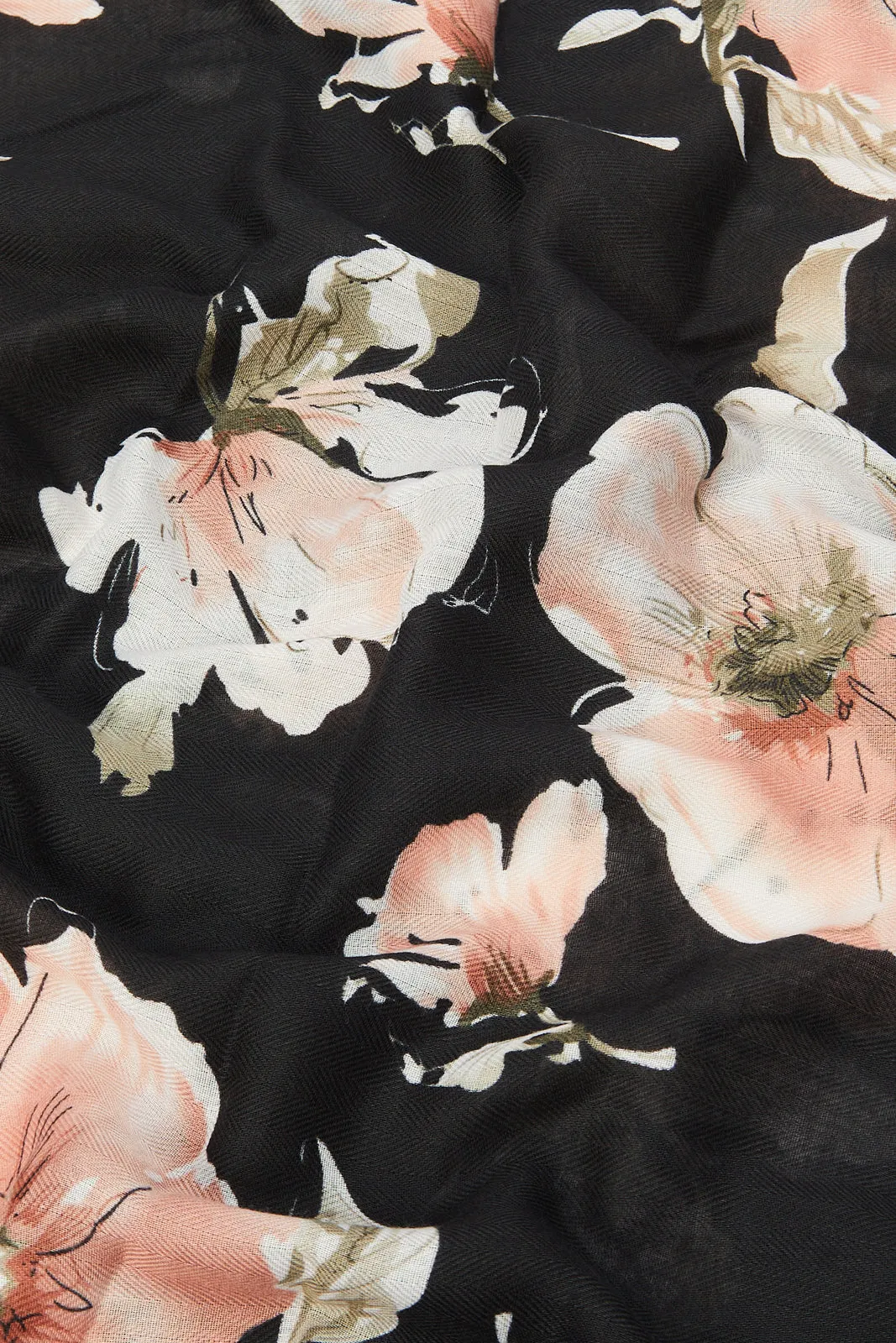 Girls Black Floral Printed Scarf