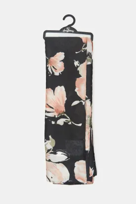 Girls Black Floral Printed Scarf