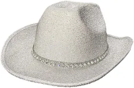 Hat,Shinning Cowboy Hat Western Type Sequins Hat Hats Fedora Felt Cowboy Hat Accessory Wide Curved Sequins Brim