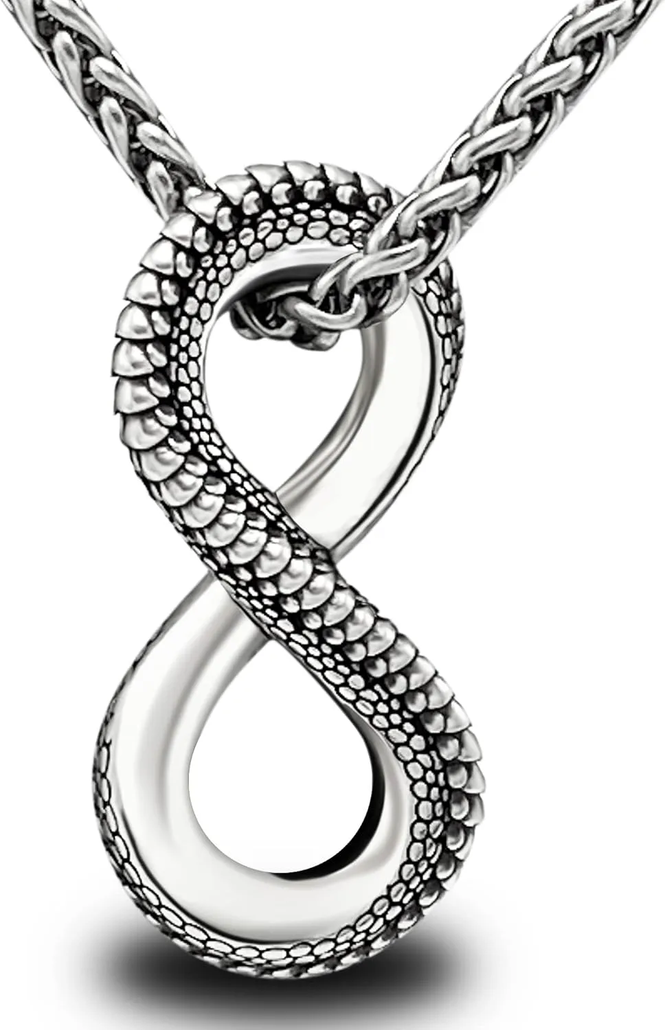 Infinity Necklace with Dragon Scales Design, Titanium Steel Pendant Gothic Punk Jewelry Gift for Him Men Women