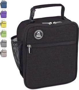 Insulated Lunch Bag for Men, Women & Kids with water bottle holder, Professional lunchbox for adults, Mens lunchbox for work, School and Outdoor Activities, waterproof insulated lunch box, Black