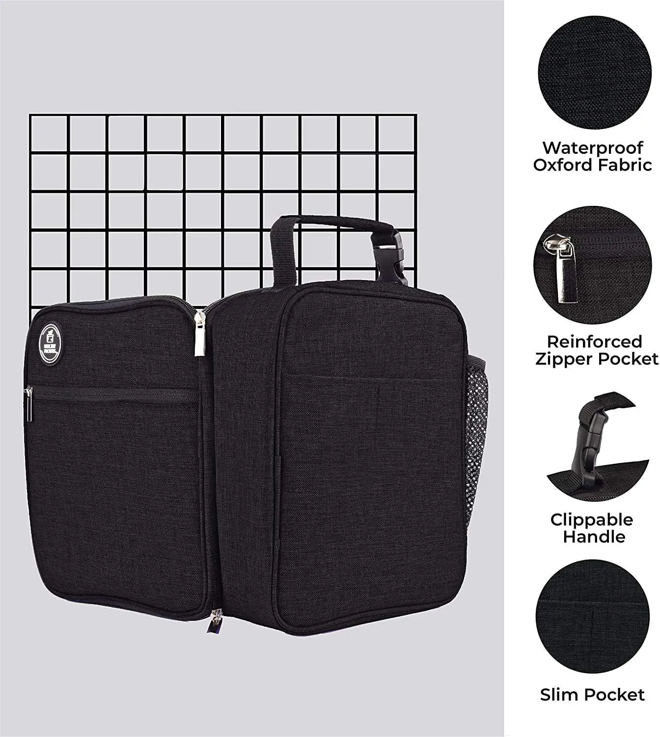 Insulated Lunch Bag for Men, Women & Kids with water bottle holder, Professional lunchbox for adults, Mens lunchbox for work, School and Outdoor Activities, waterproof insulated lunch box, Black