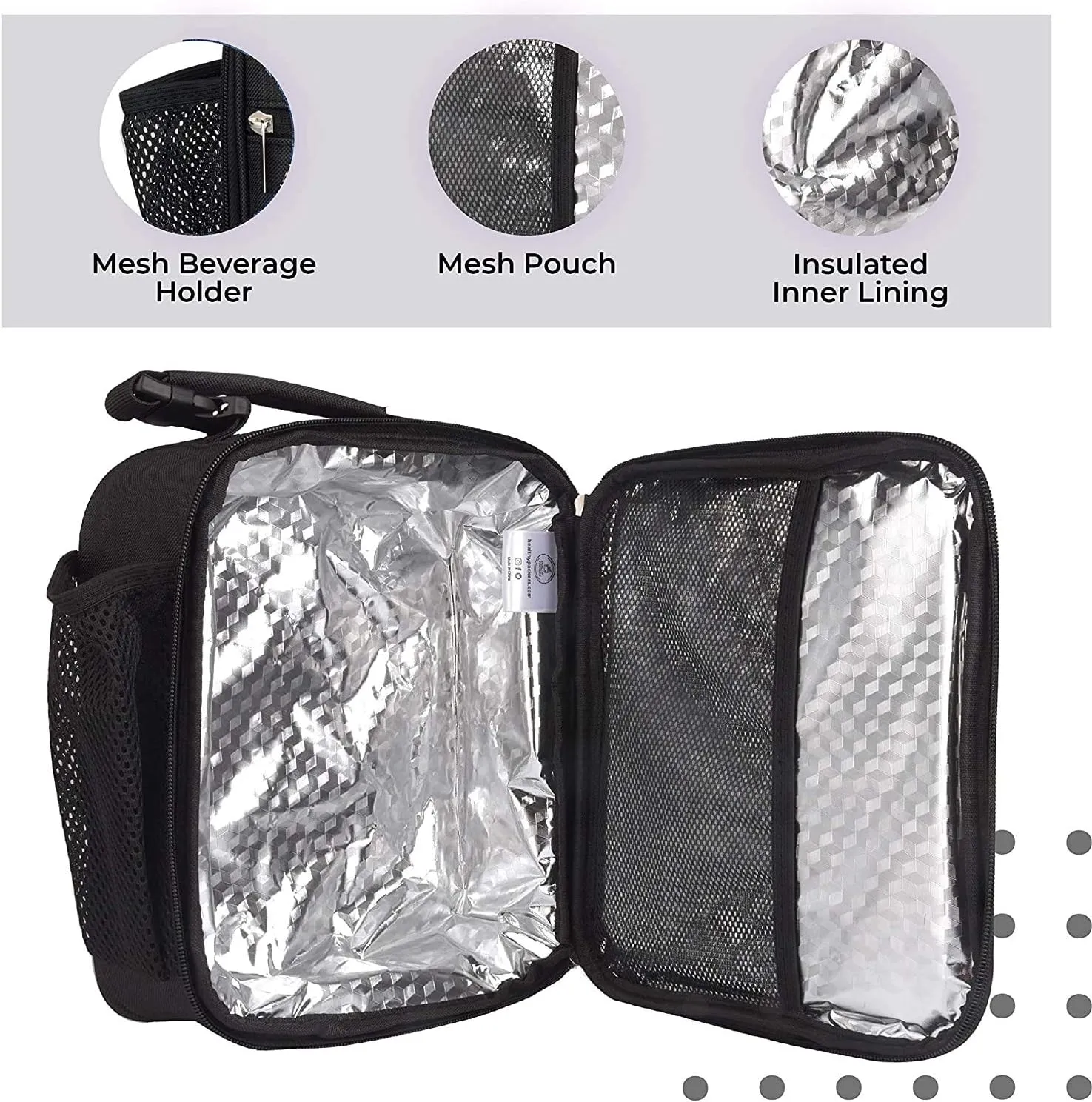 Insulated Lunch Bag for Men, Women & Kids with water bottle holder, Professional lunchbox for adults, Mens lunchbox for work, School and Outdoor Activities, waterproof insulated lunch box, Black