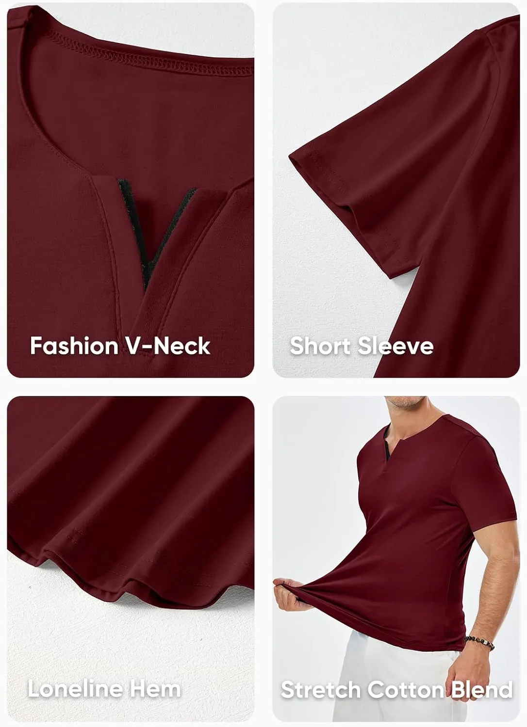 JMIERR Mens Muscle Slim T Shirts Summer V Neck Gym Shirt Casual Cotton Workout Athletic Longline Tees