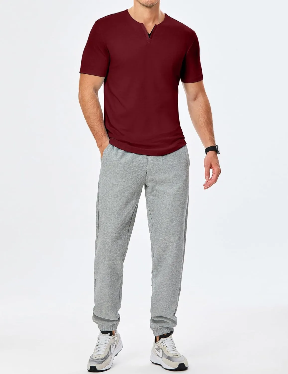 JMIERR Mens Muscle Slim T Shirts Summer V Neck Gym Shirt Casual Cotton Workout Athletic Longline Tees