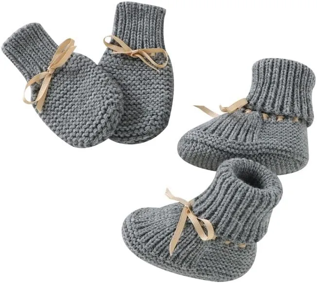 LAWKUL Baby Outfit Cotton Knit Newborn Infant Romper Knitted Longsleeve Sweater Clothes With Warm Hat Set Toddler Boy Girl