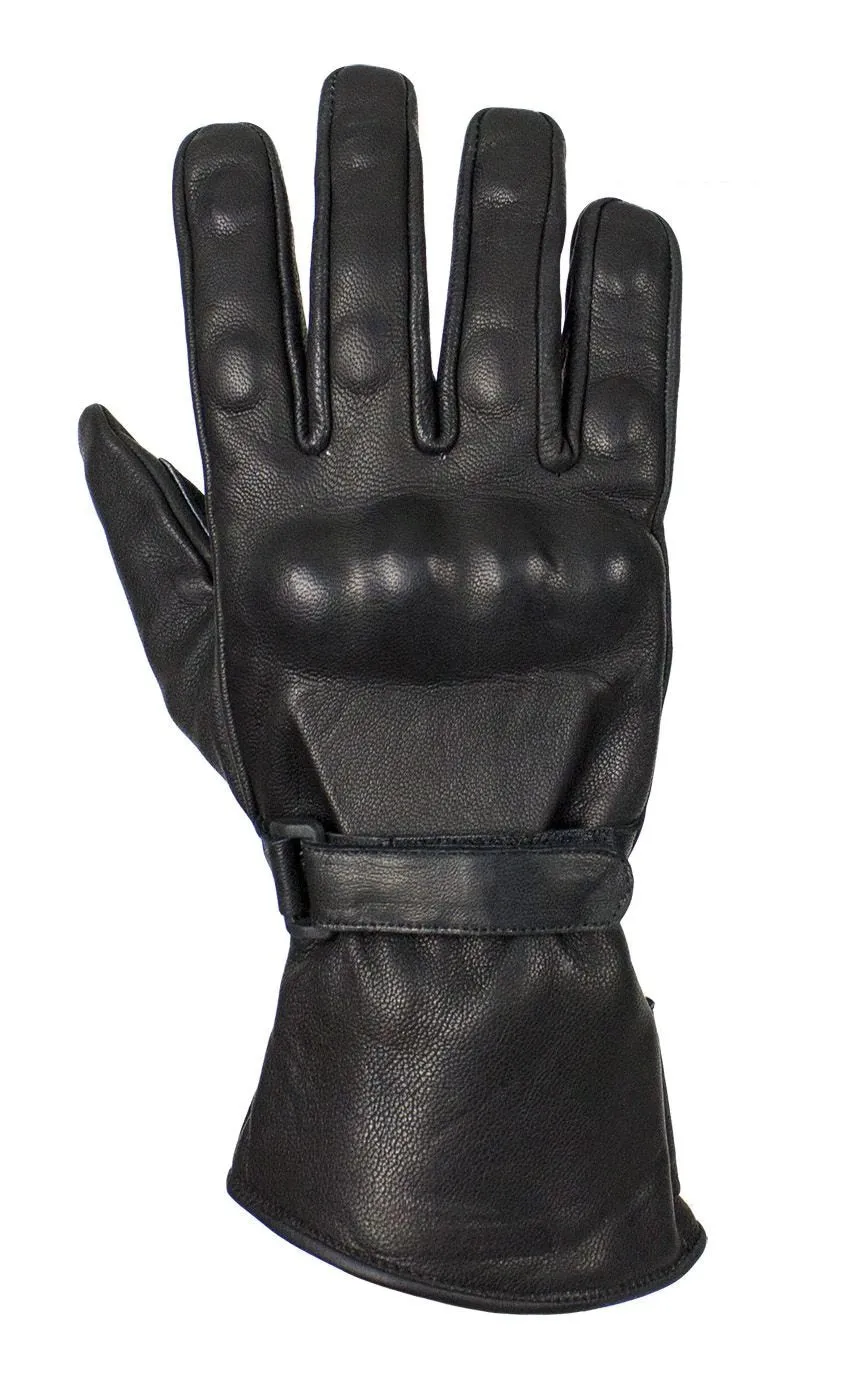 Leather Gauntlet Gloves With Hard Knuckle Protector, GLZ11-DL