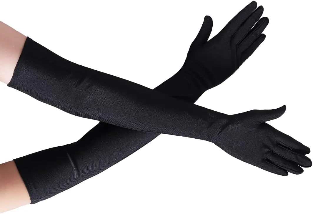 Long Opera Party Gloves for Women 1920s 20s Satin Gloves Costumes Elbow Length Bridal Evening Dress, 21.6 inches