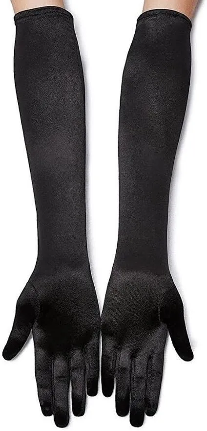 Long Opera Party Gloves for Women 1920s 20s Satin Gloves Costumes Elbow Length Bridal Evening Dress, 21.6 inches