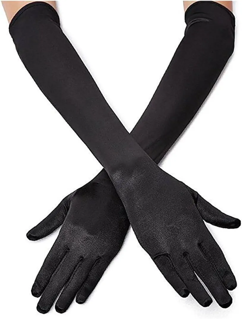 Long Opera Party Gloves for Women 1920s 20s Satin Gloves Costumes Elbow Length Bridal Evening Dress, 21.6 inches