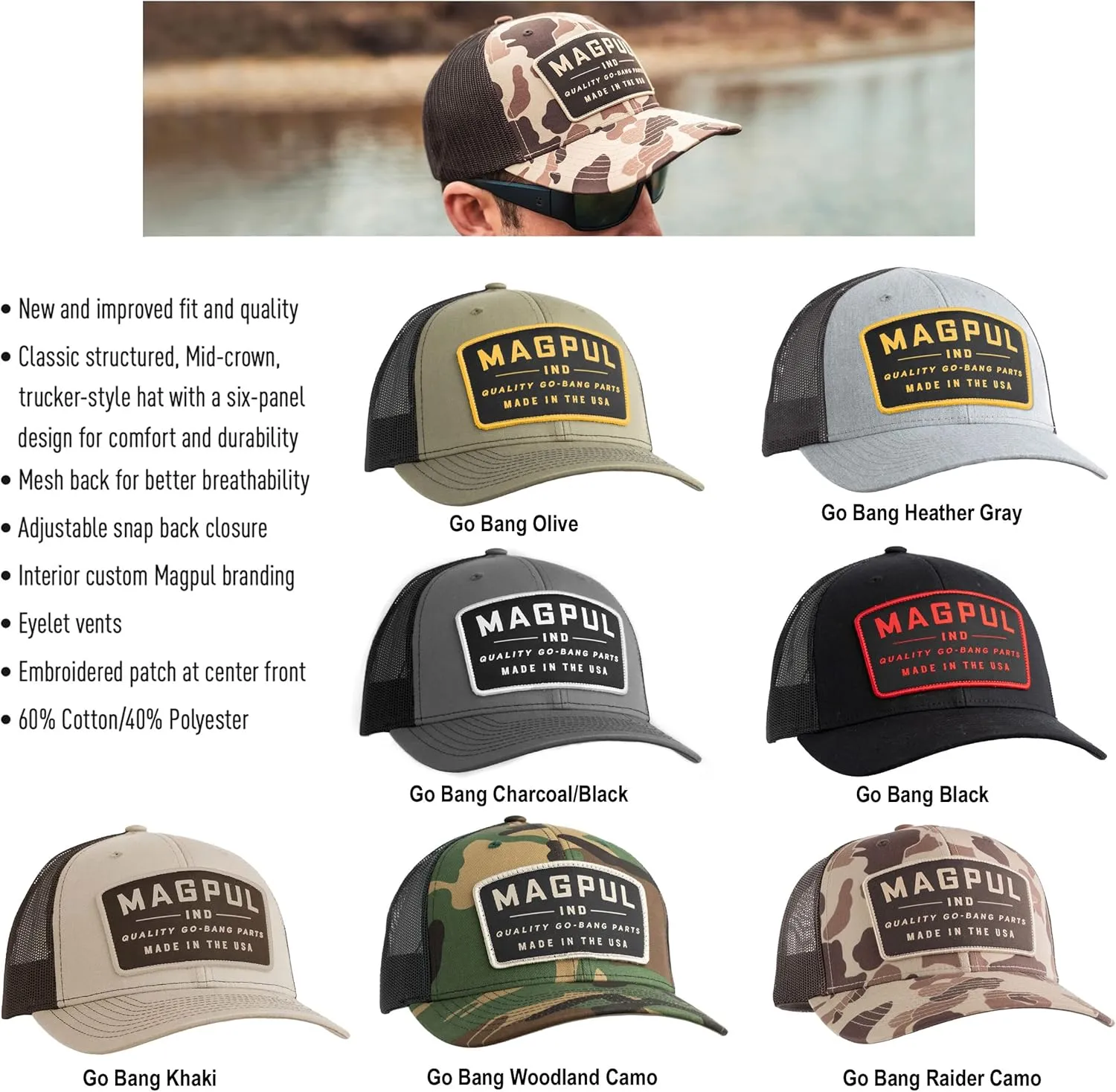 Magpul Trucker Hat Snap Back Baseball Cap, One Size Fits Most