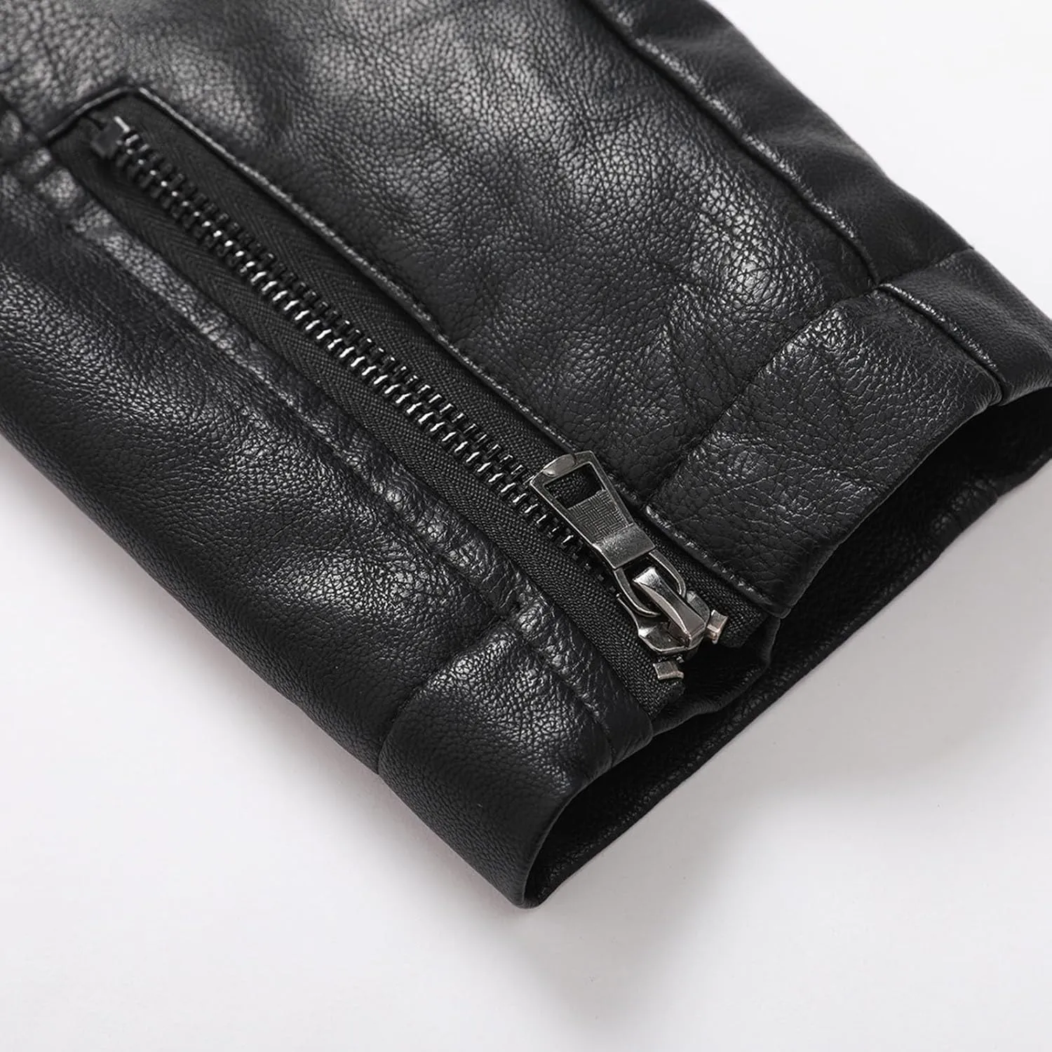 Mens Leather Jacket Color Block Moto Jacket Windproof Zip up Jacket Faux Leather Winter Coat with Pockets