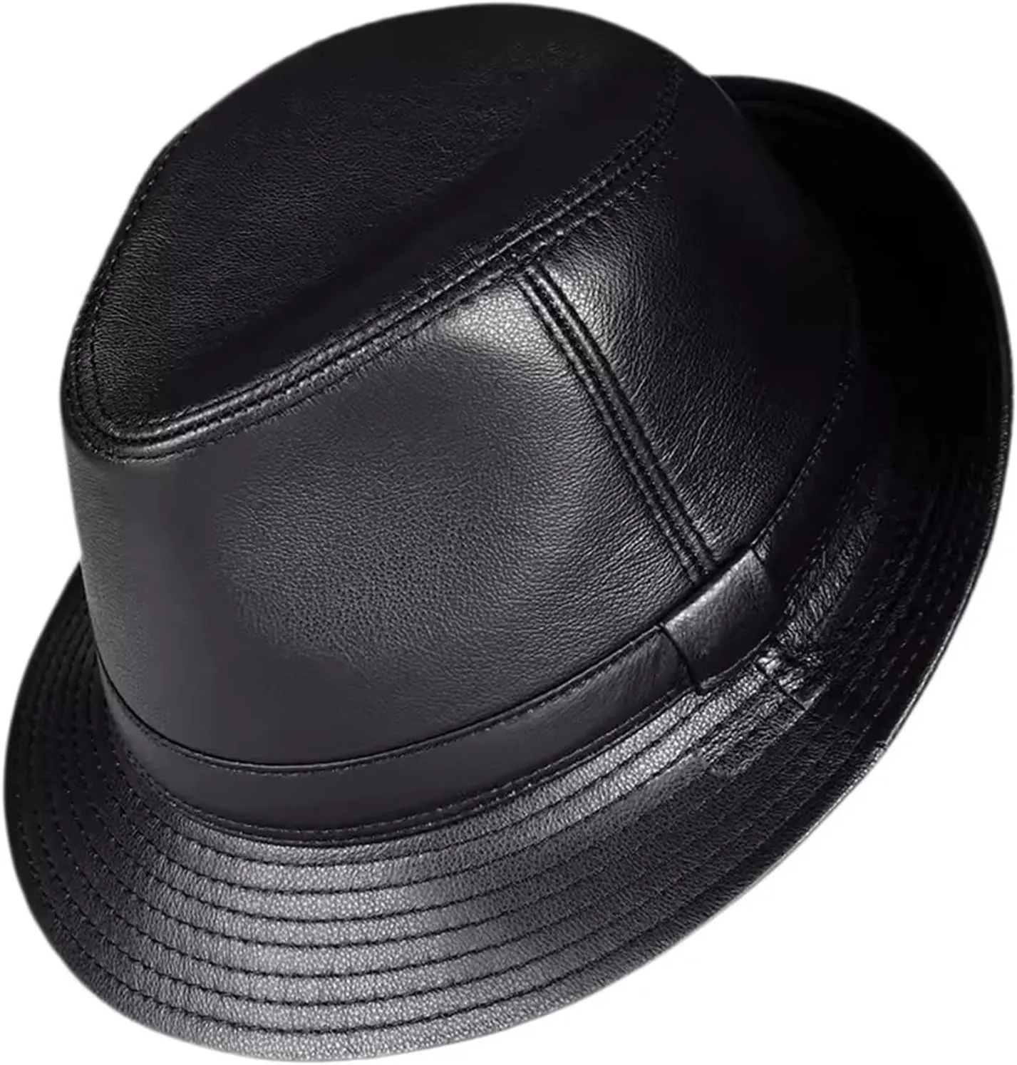 Men's Leather Jazz Hat Panama Fedora Trilby Hat for Holiday Gentlemen Derby Party Hat