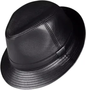 Men's Leather Jazz Hat Panama Fedora Trilby Hat for Holiday Gentlemen Derby Party Hat