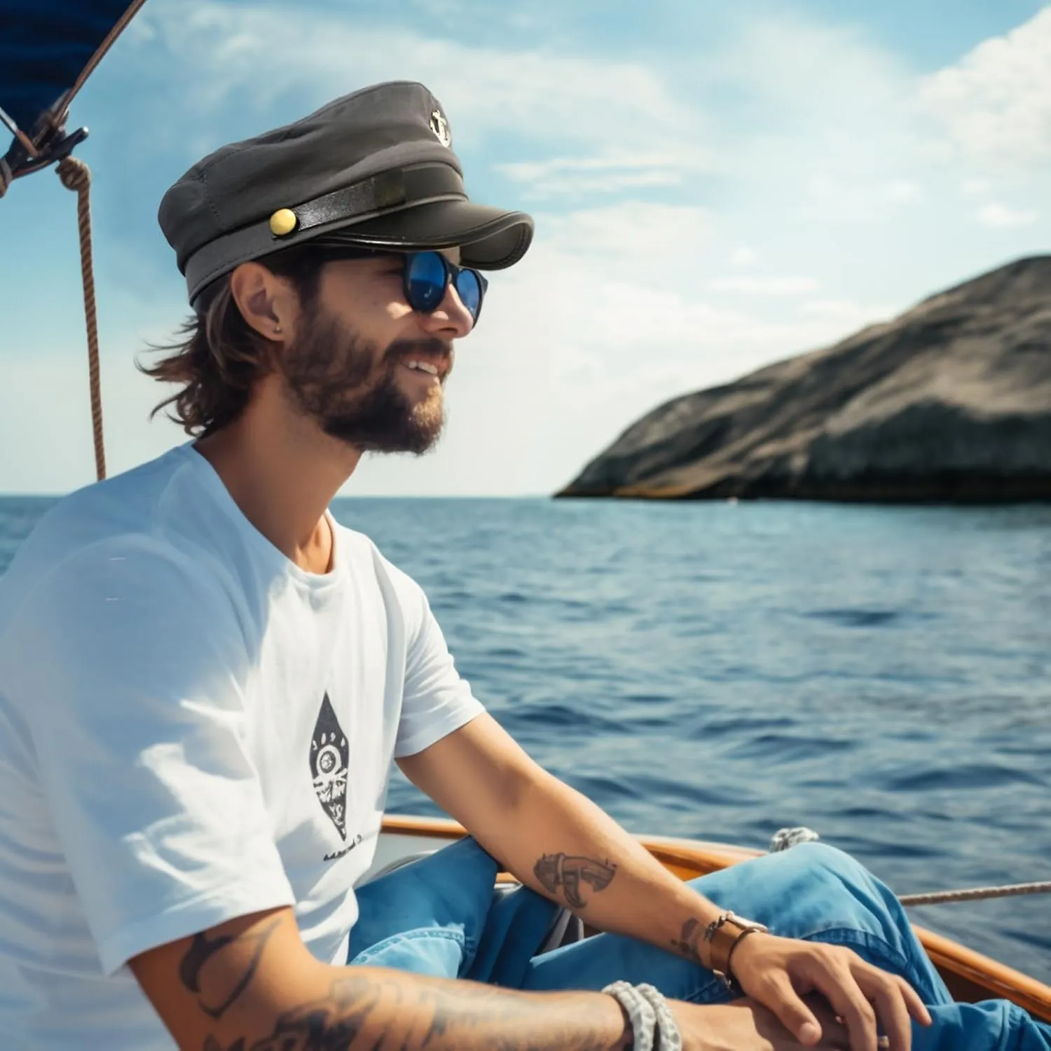 Men's Yacht Captain Skipper Anchor Hat with Sailor Scarf, Newsboy Cap Hat Cabbie Paperboy Beret Cap