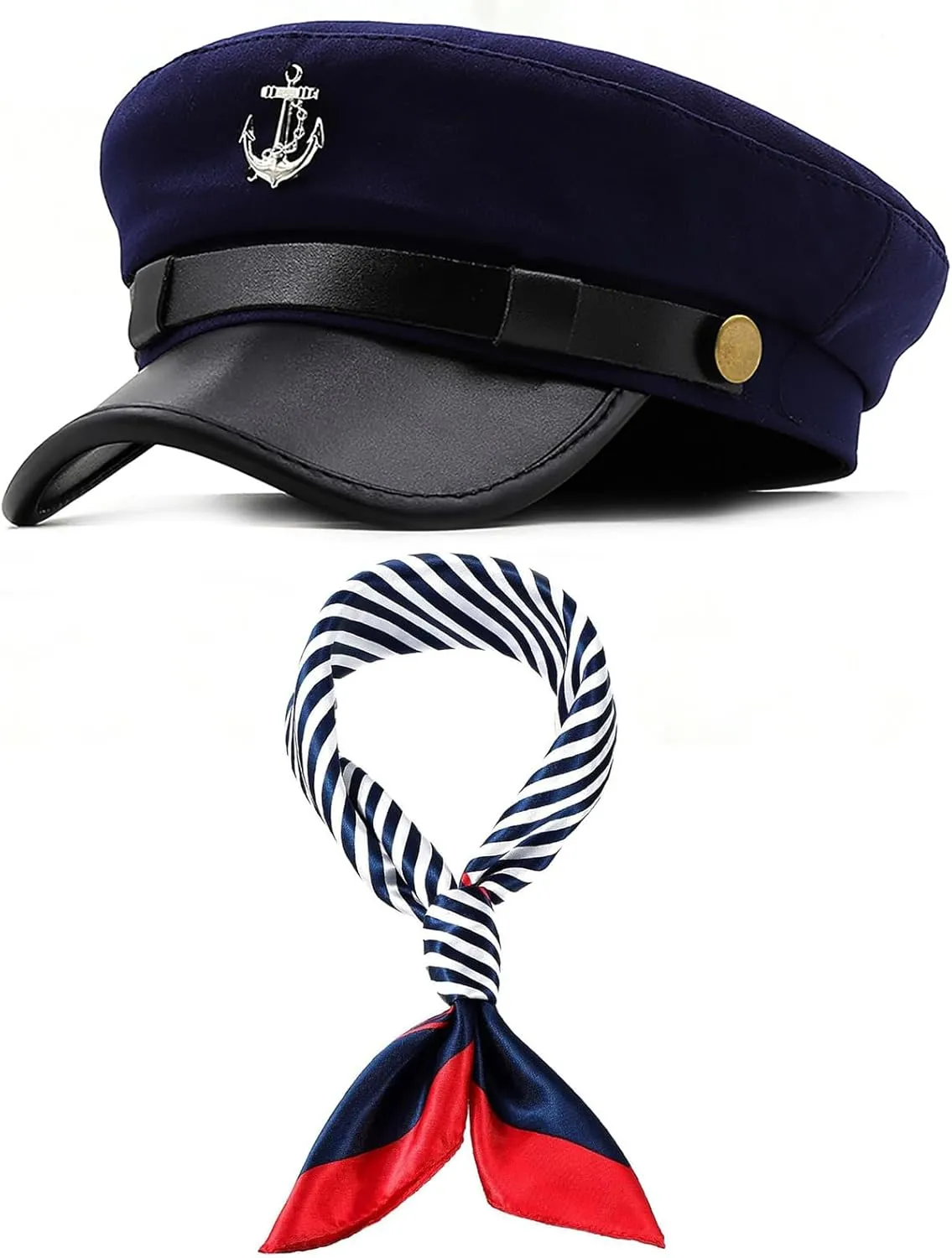 Men's Yacht Captain Skipper Anchor Hat with Sailor Scarf, Newsboy Cap Hat Cabbie Paperboy Beret Cap