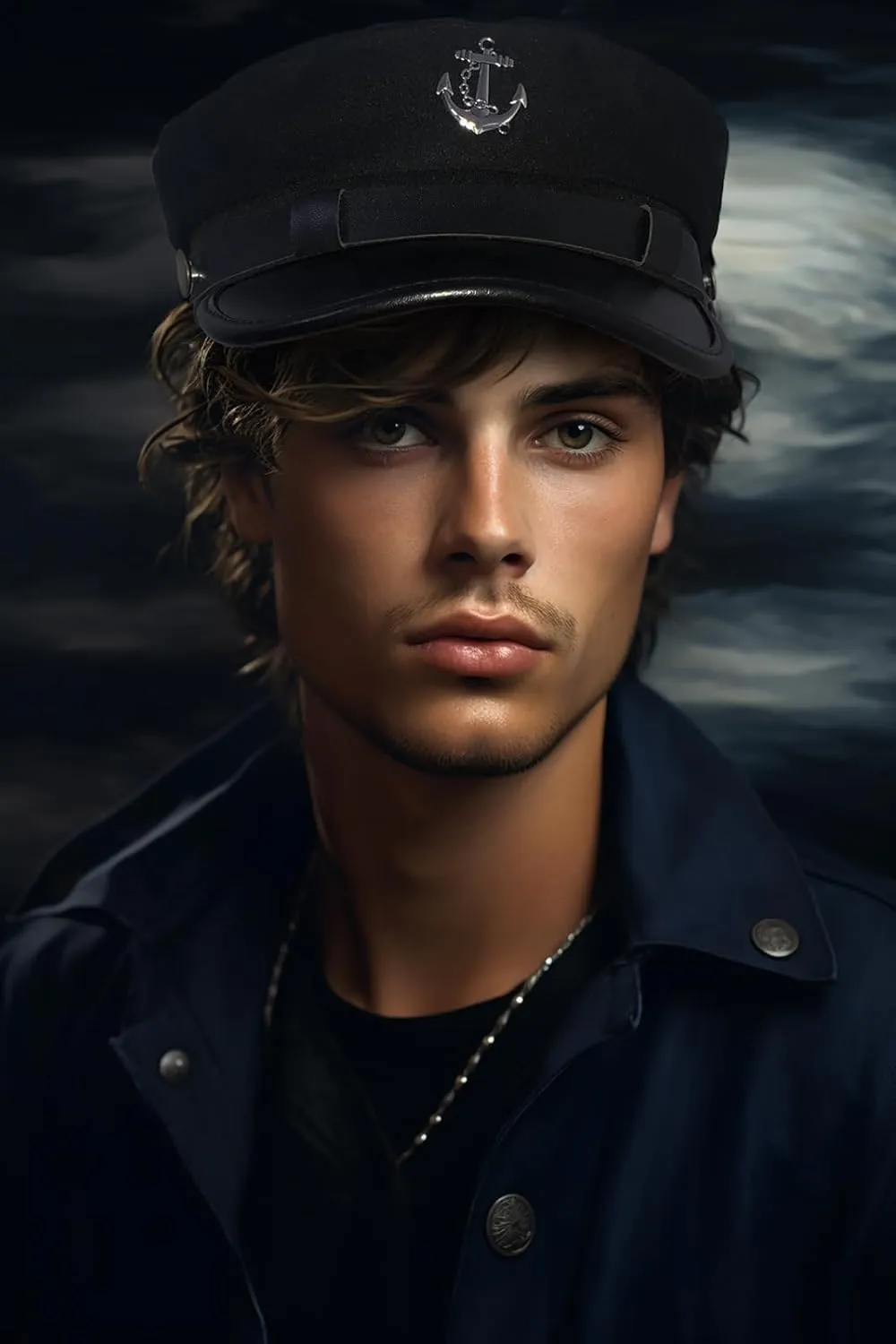 Men's Yacht Captain Skipper Anchor Hat with Sailor Scarf, Newsboy Cap Hat Cabbie Paperboy Beret Cap