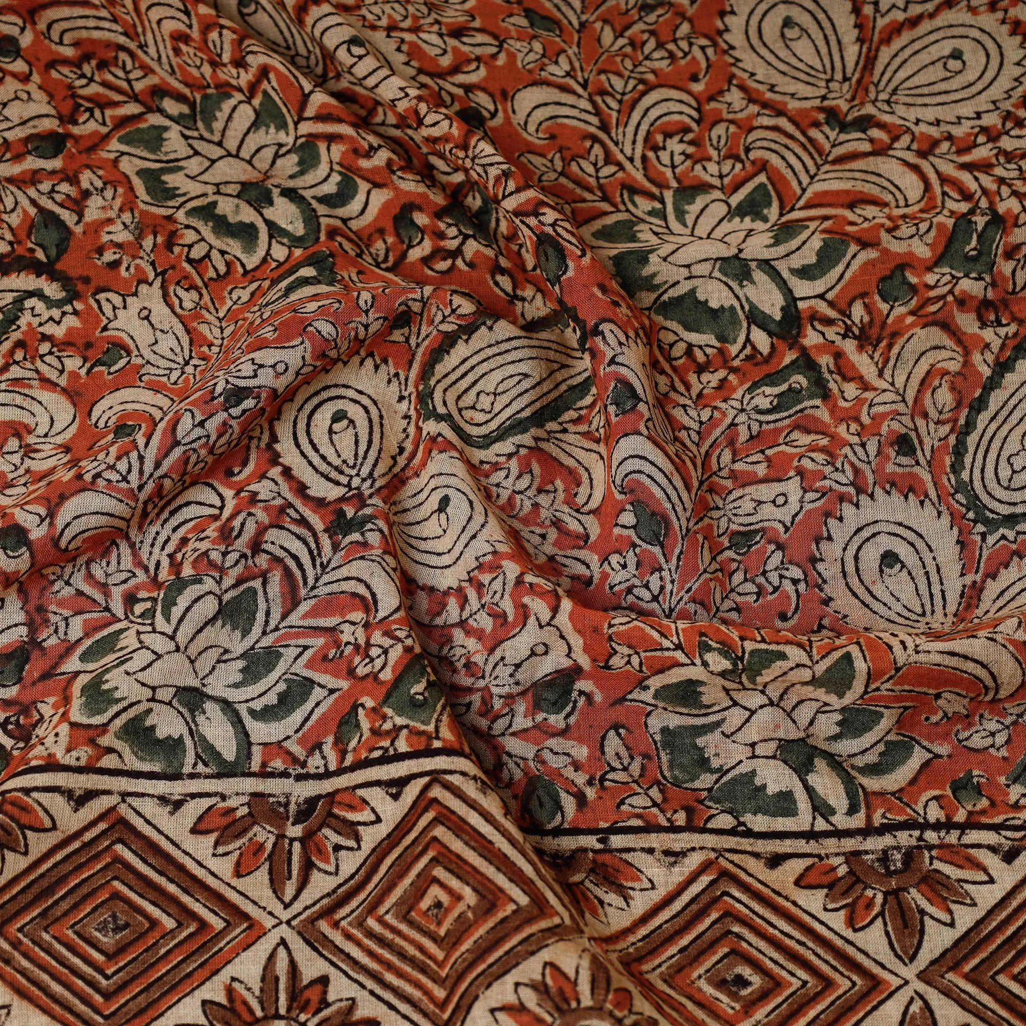 Orange - Original Pedana Kalamkari Block Printed Cotton Scarf